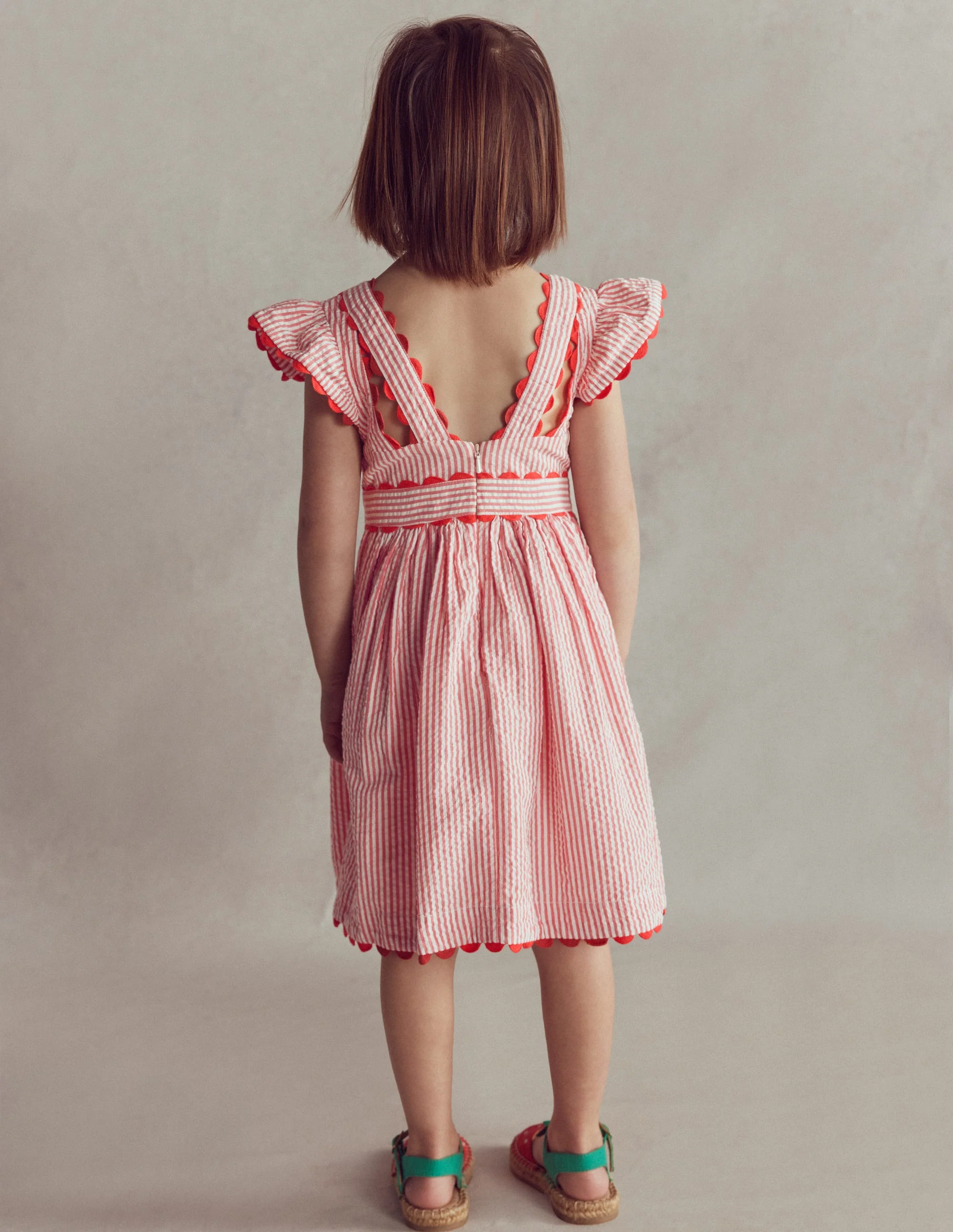Ric Rac Trim Flutter Dress-Red Stripe - Image 3