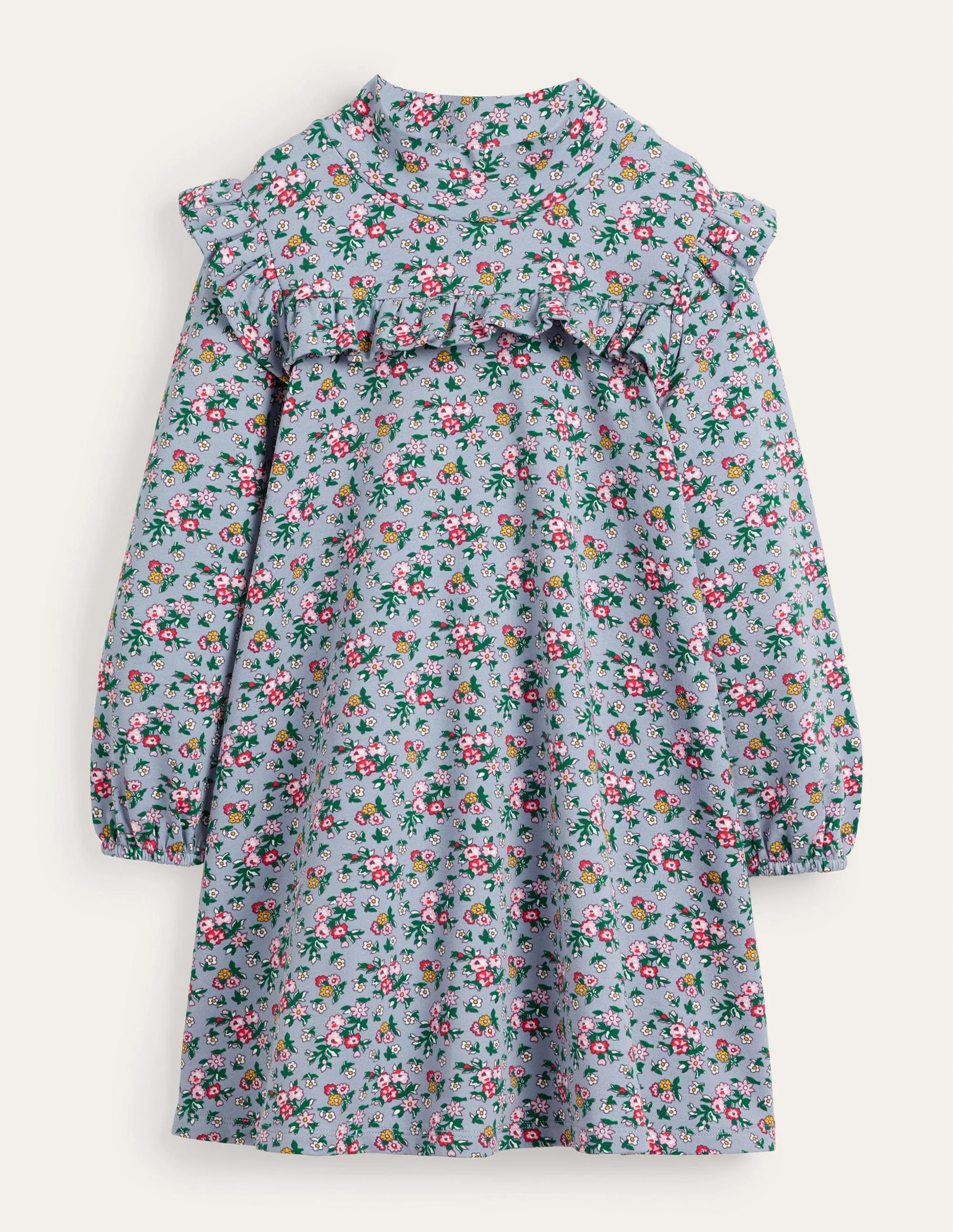 Roll Neck Midi Dress-Dusty Blue Flower Bouquet