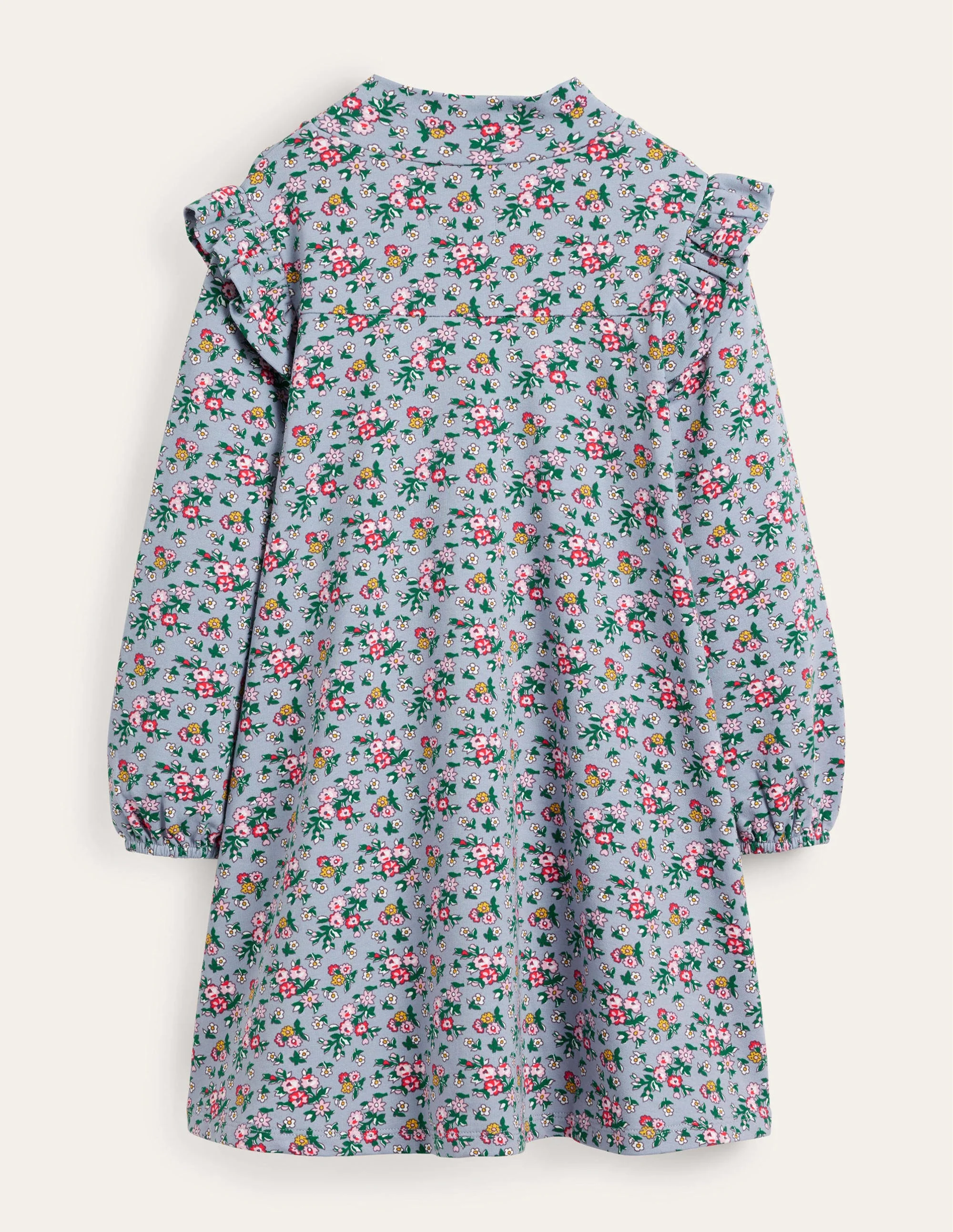Roll Neck Midi Dress-Dusty Blue Flower Bouquet - Image 2