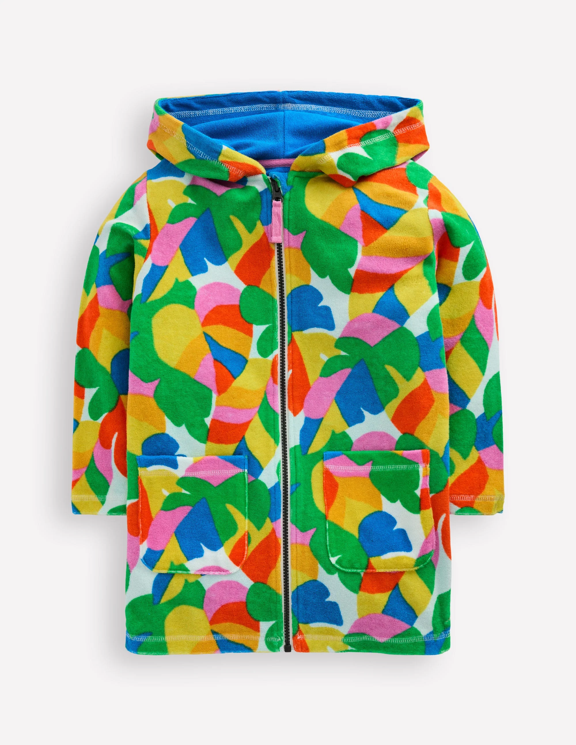 Romie Towelling Zip Throw-On-Multi Abstract Palm