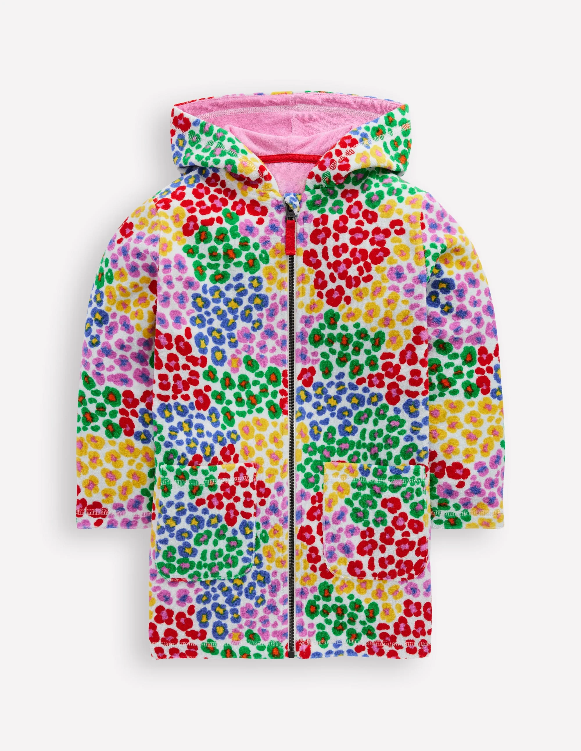 Romie Towelling Zip Throw-On-Multi Rainbow Leopard