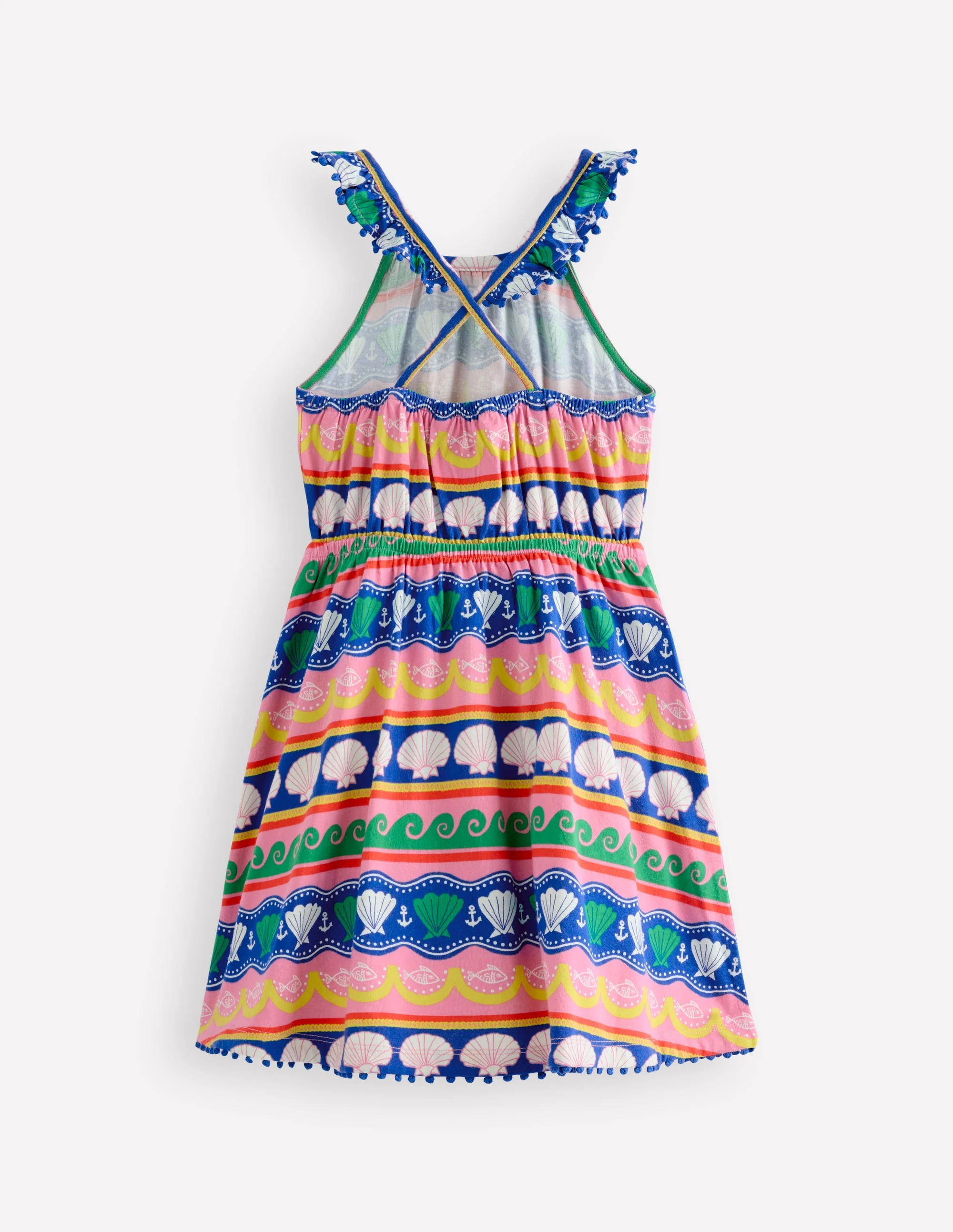 Ruffle Neck Trim Dress-Multi Seashell Stripe - Image 2