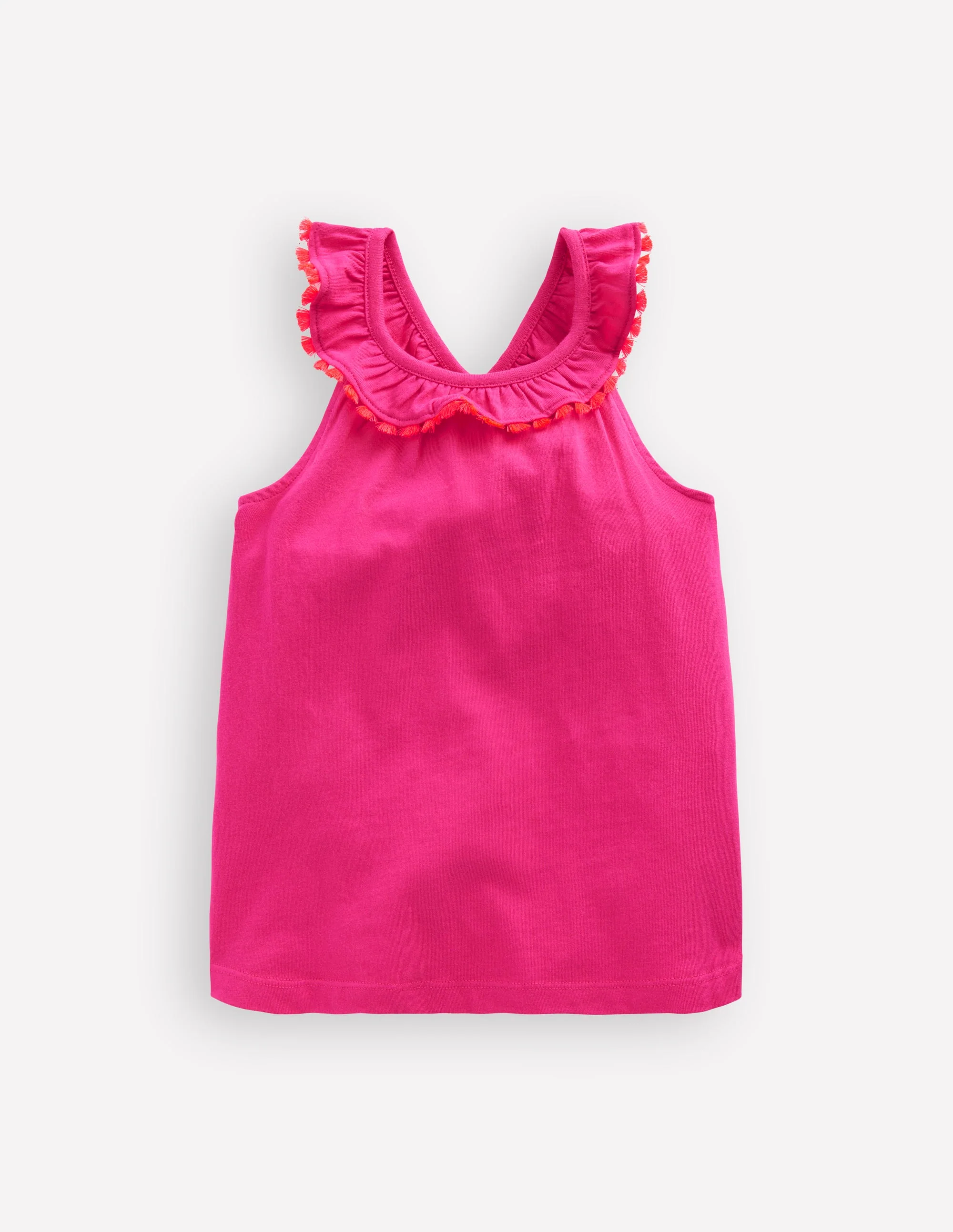 Ruffle Neck Trim Top-Brillant Pink