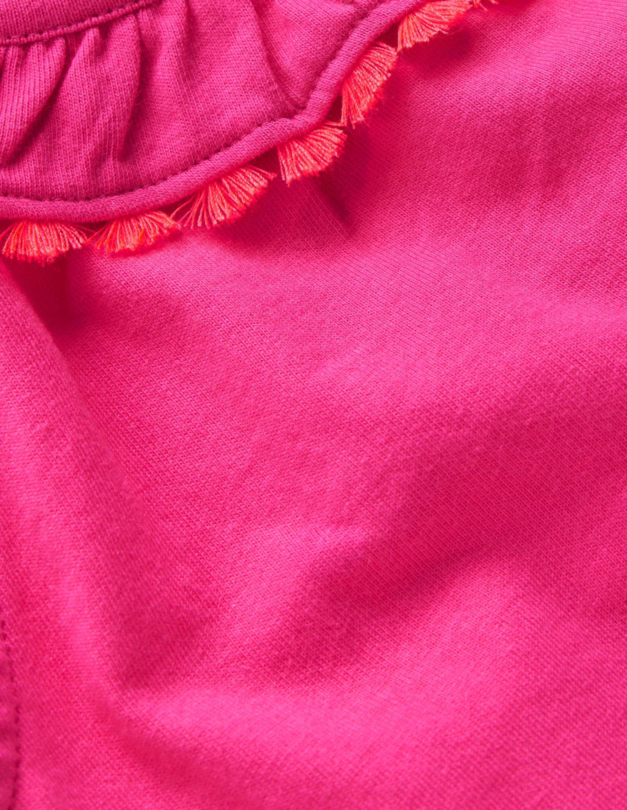 Ruffle Neck Trim Top-Brillant Pink - Image 3