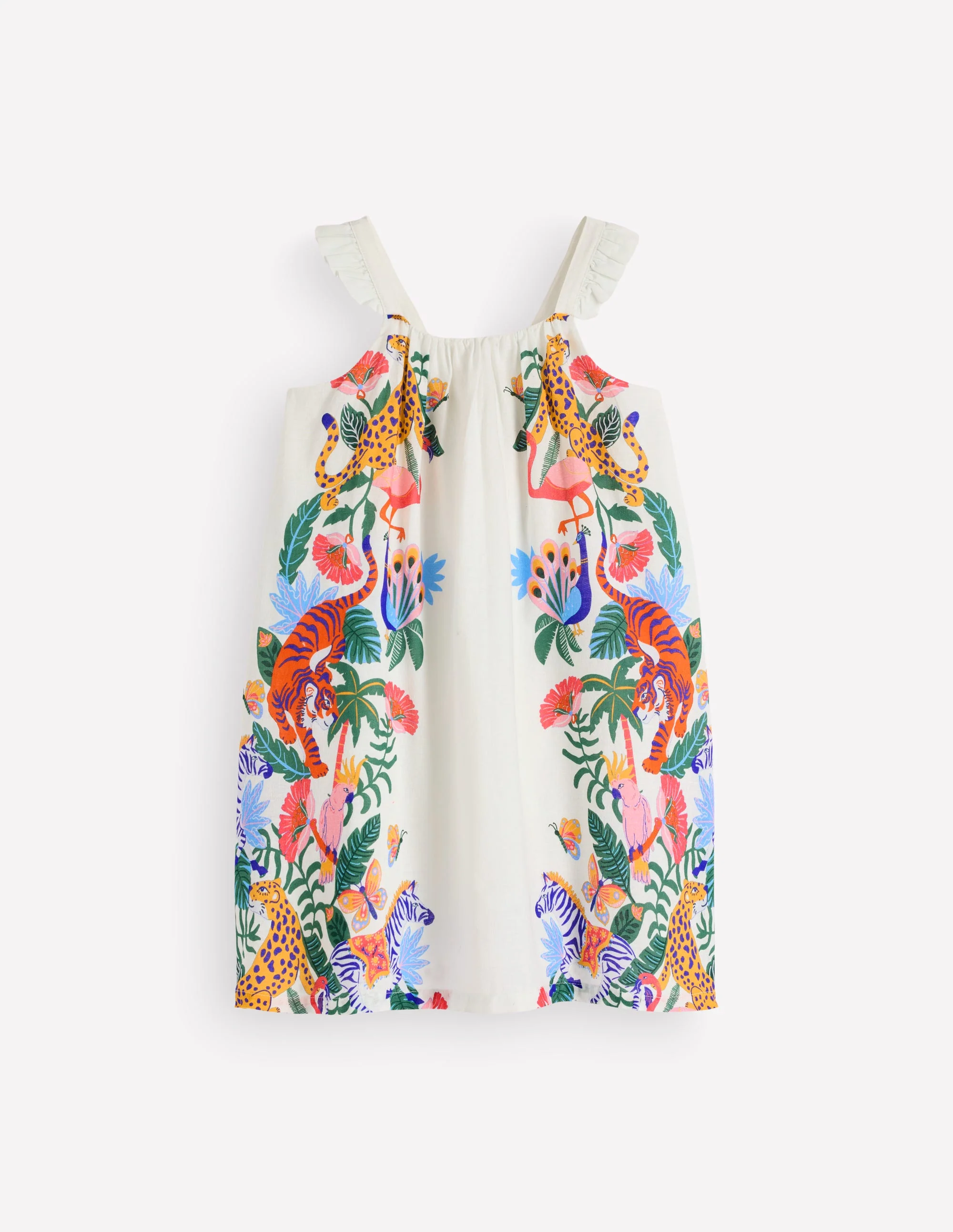 Ruffle Strap Sundress-Soft Ivory Jungle Placement