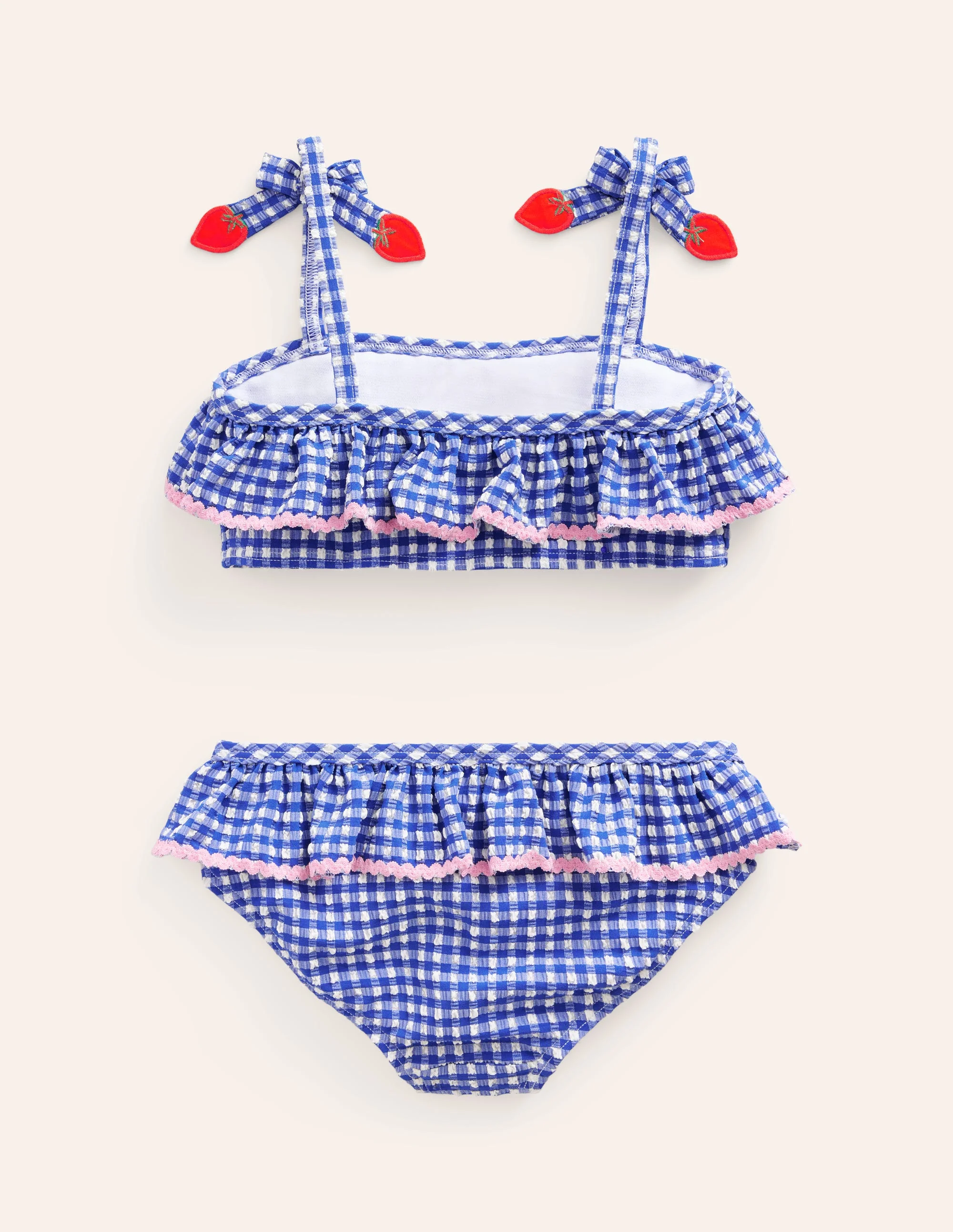 Seersucker Frilly Bikini-Blue Gingham Strawberries - Image 2