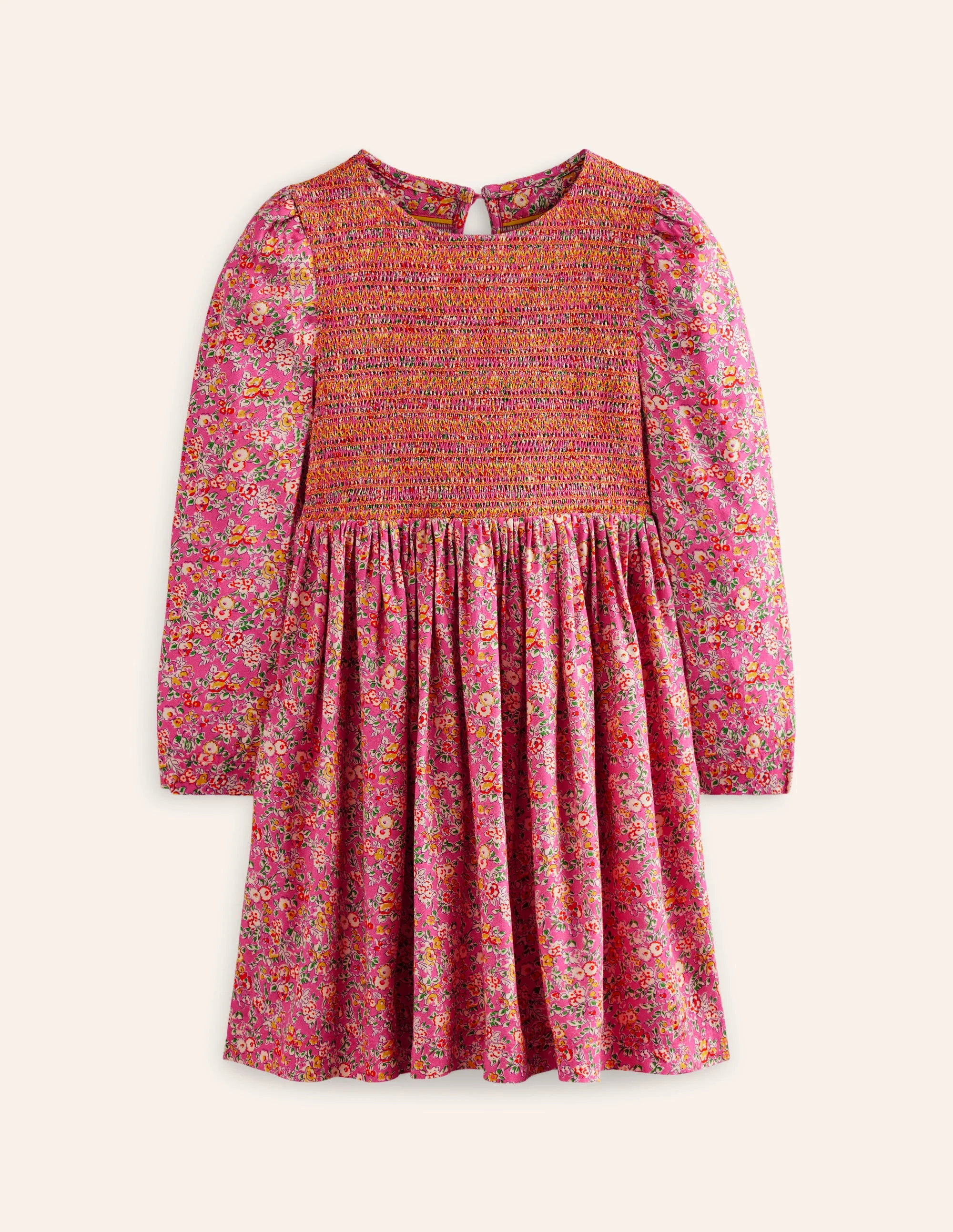 Shirred Bodice Woven Dress-Rose Petal Pink Vintage Floral - Image 4
