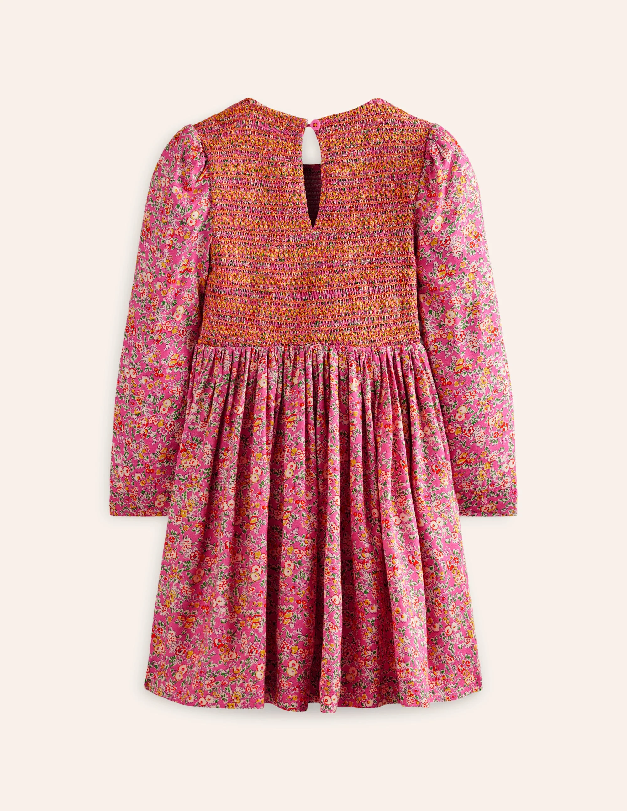 Shirred Bodice Woven Dress-Rose Petal Pink Vintage Floral - Image 5
