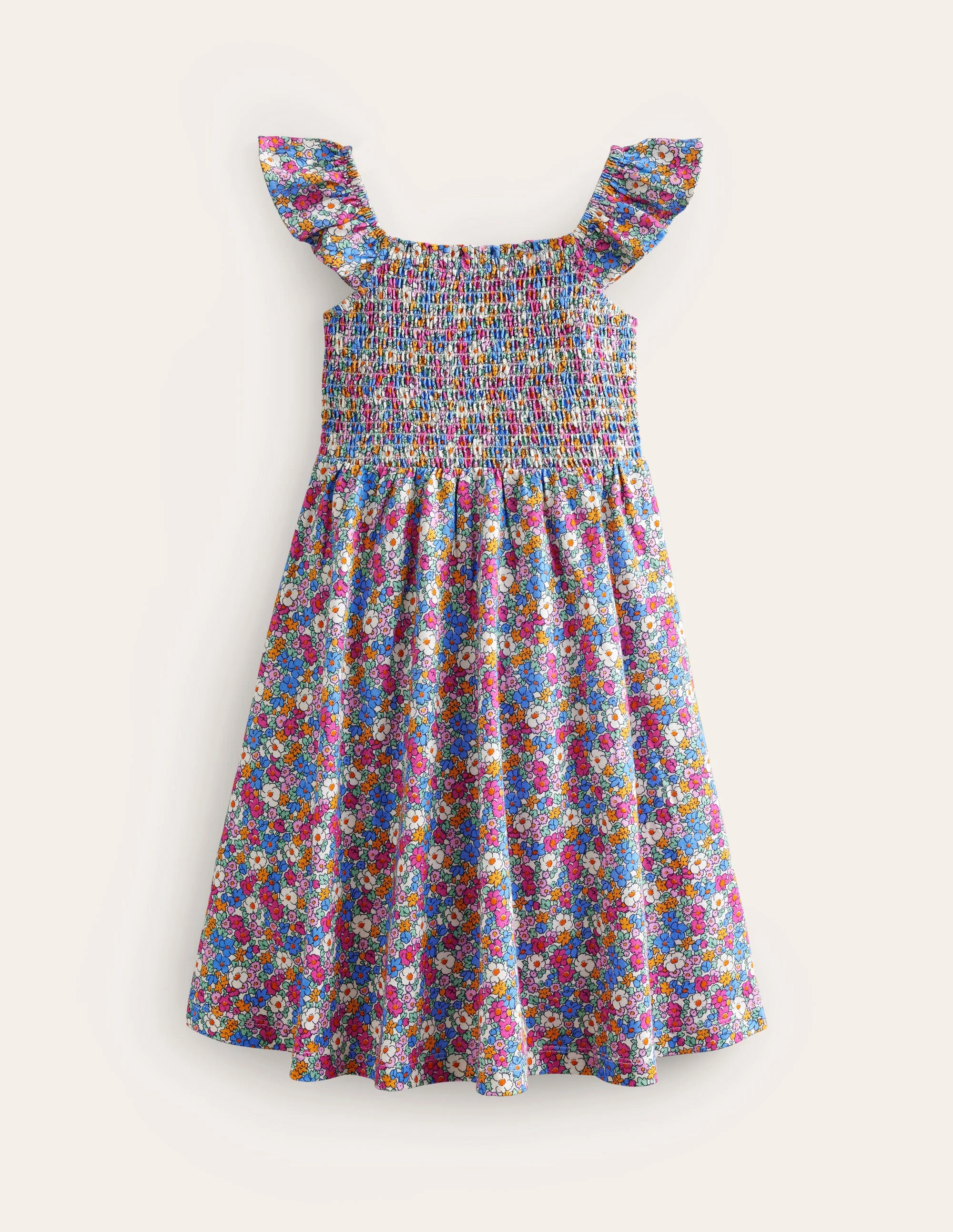Shirred Jersey Dress-Festival Pink Nautical Floral