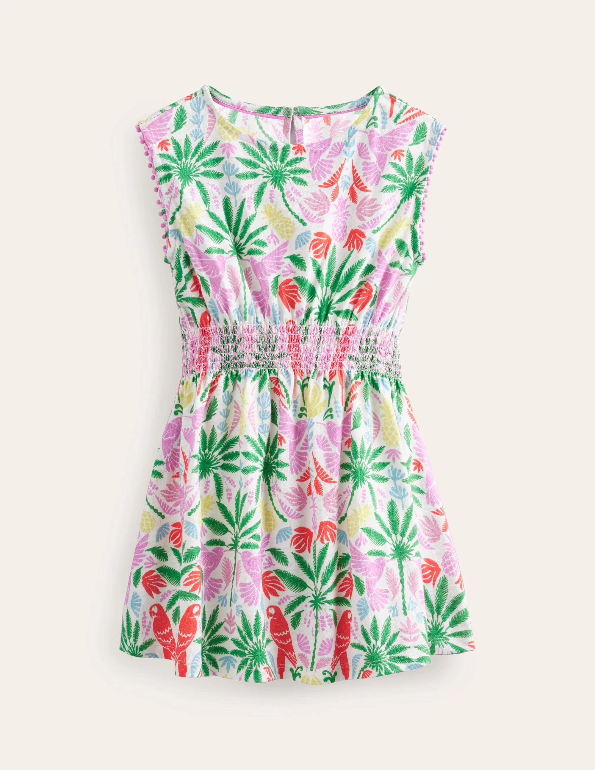Shirred Waist Jersey Dress-Multi Rainbow Palm - Image 4