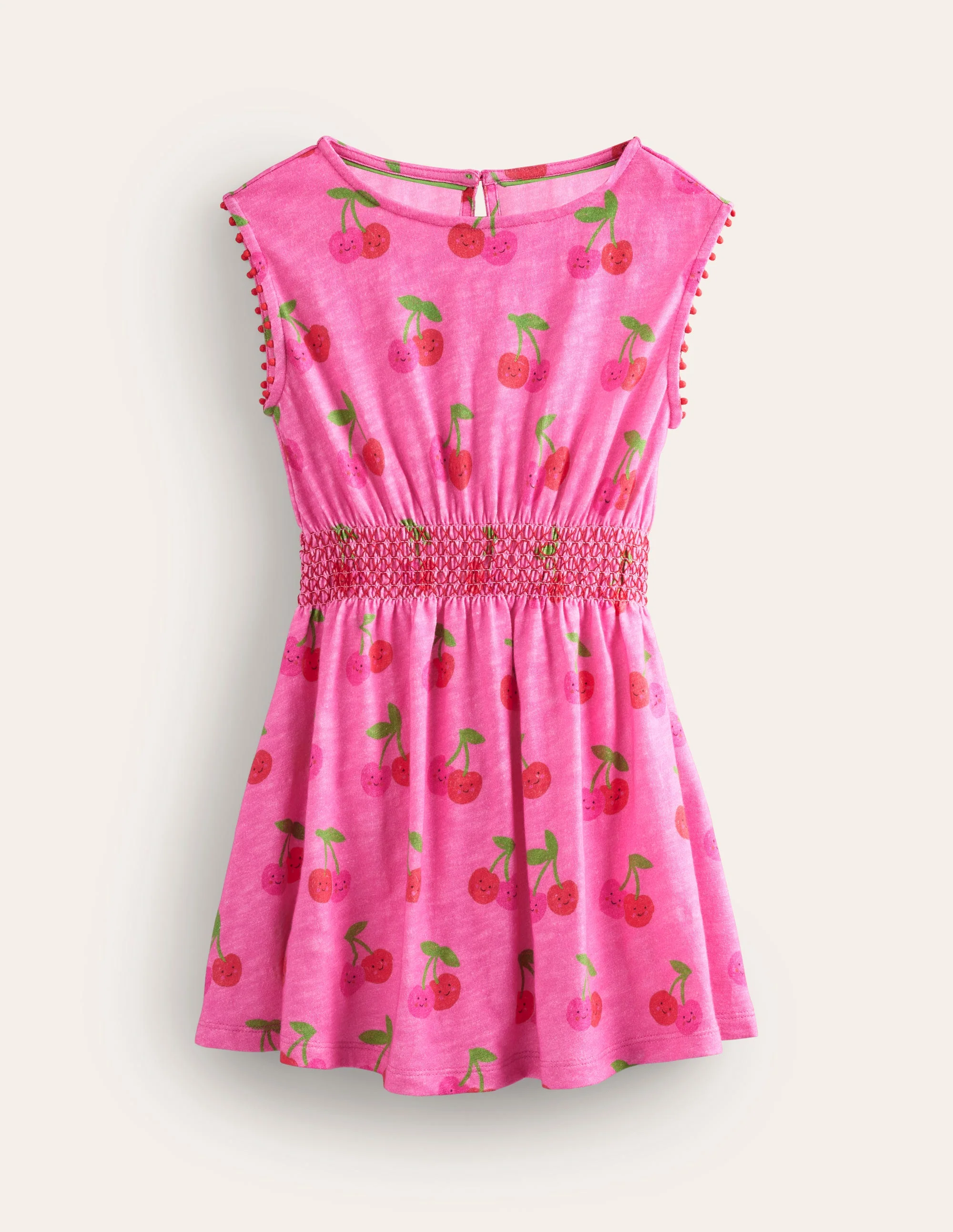 Shirred Waist Jersey Dress-Pink Cherries