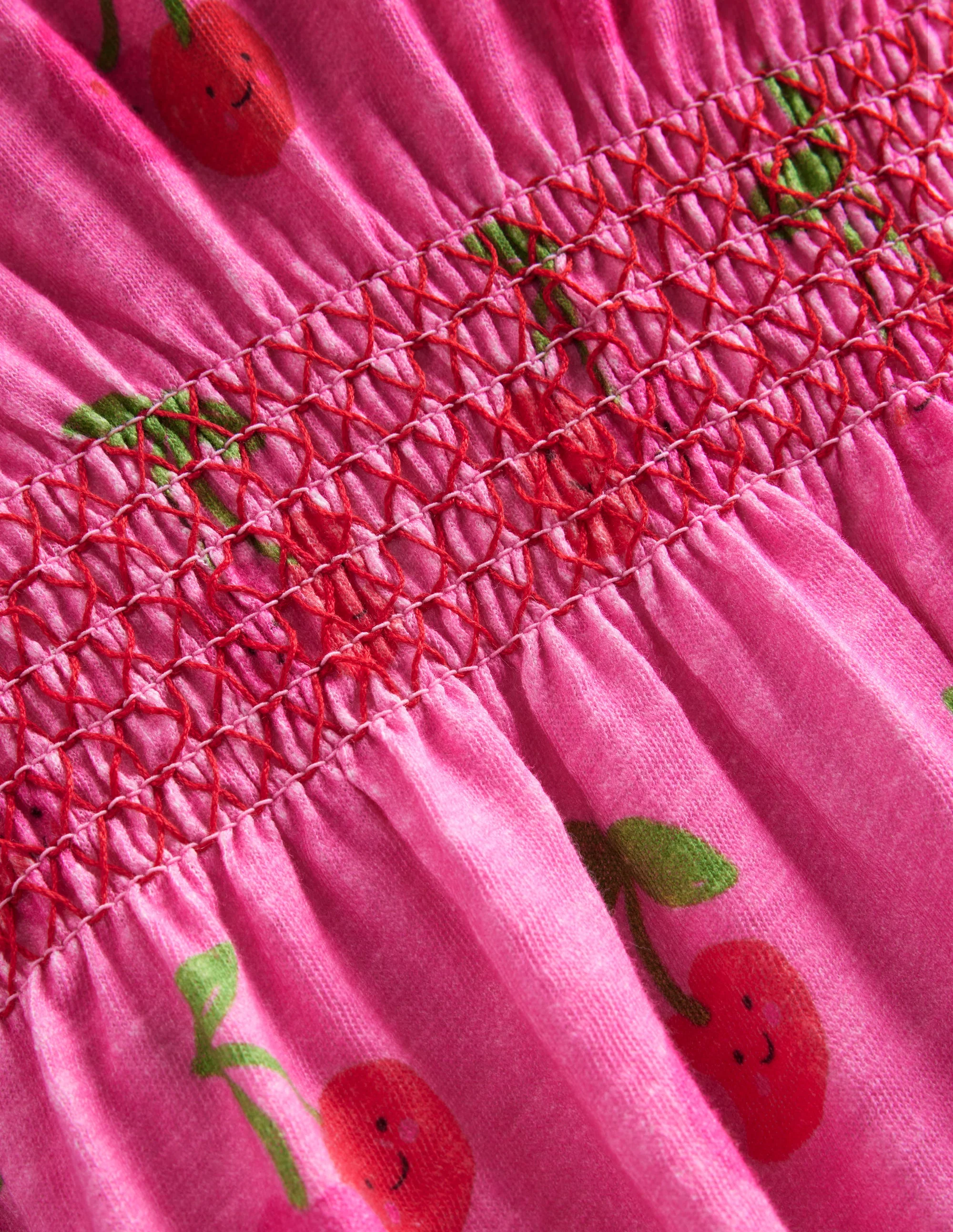 Shirred Waist Jersey Dress-Pink Cherries - Image 3