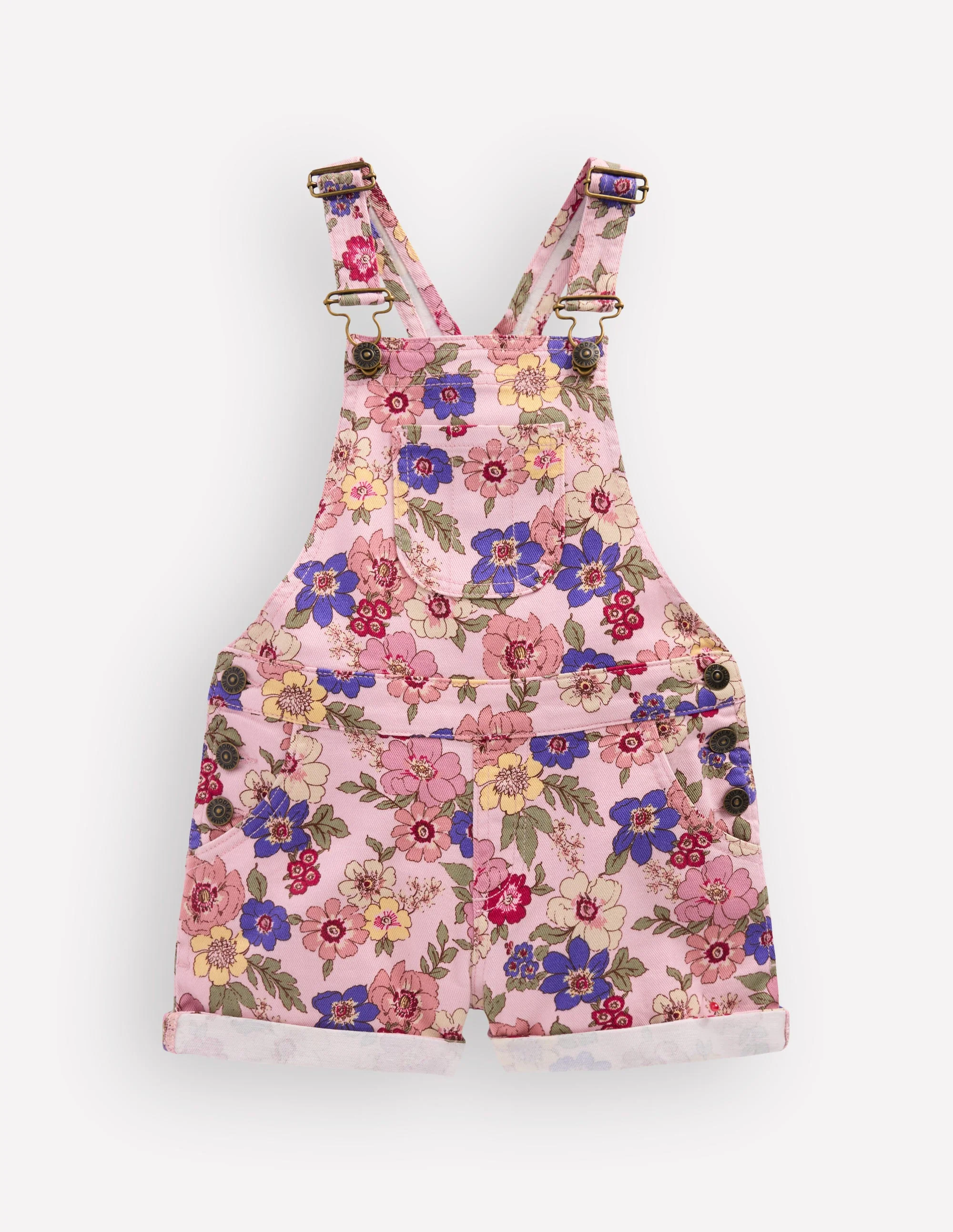 Short Overalls-Pink Floral Bloom