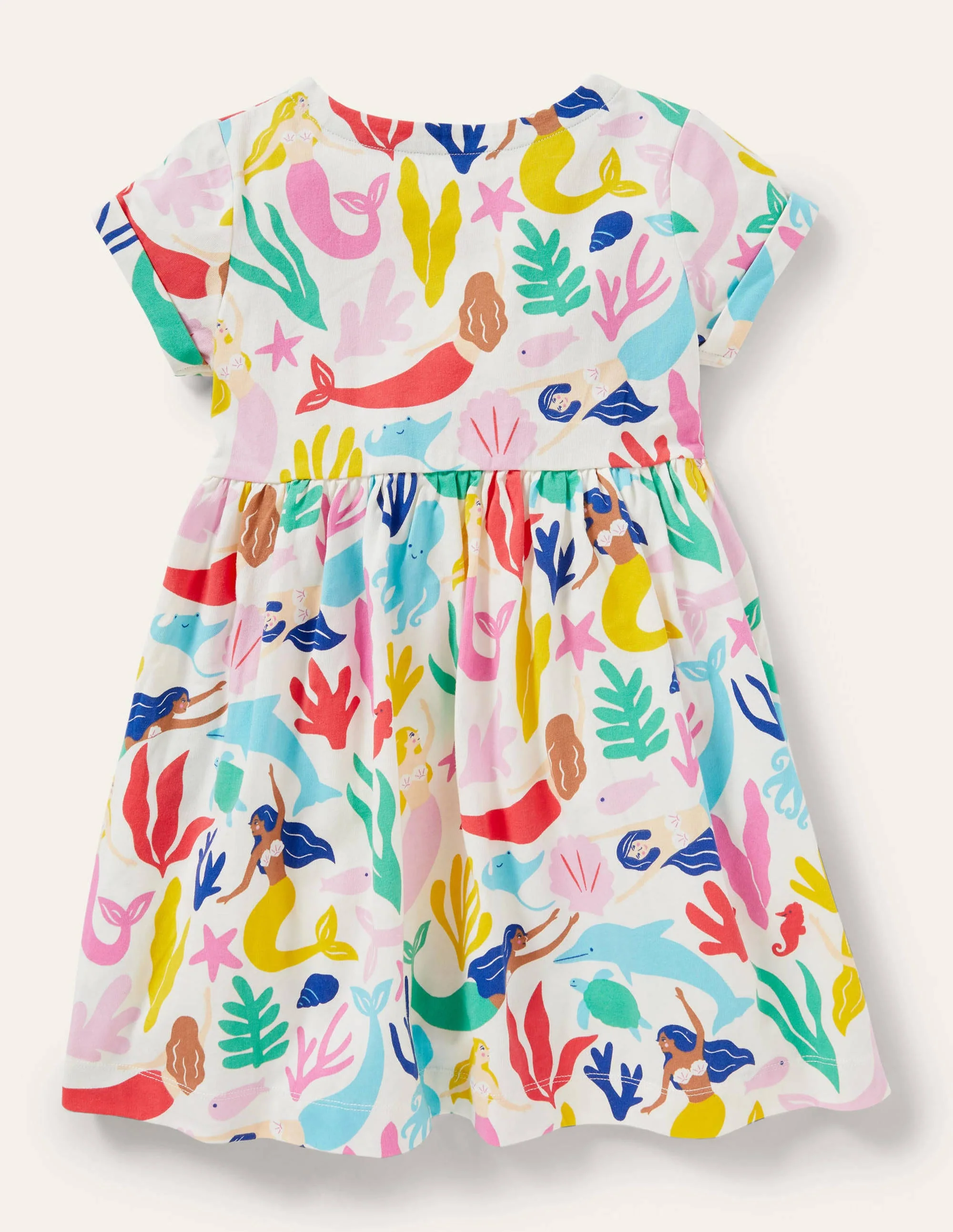 Short Sleeve Fun Jersey Dress-Ivory Mermaids - Image 2