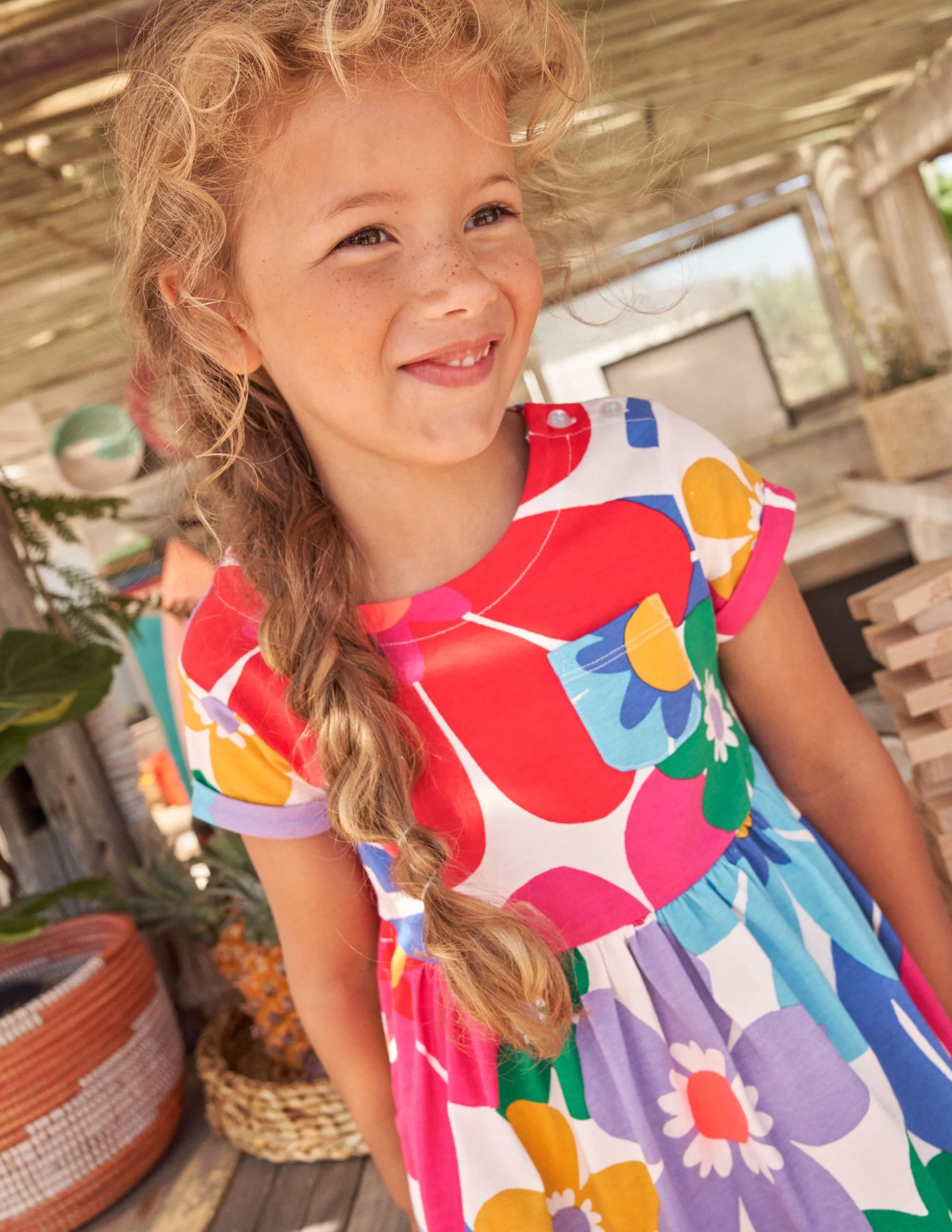 Short Sleeve Fun Jersey Dress-Multi Large Surf Floral - Image 6