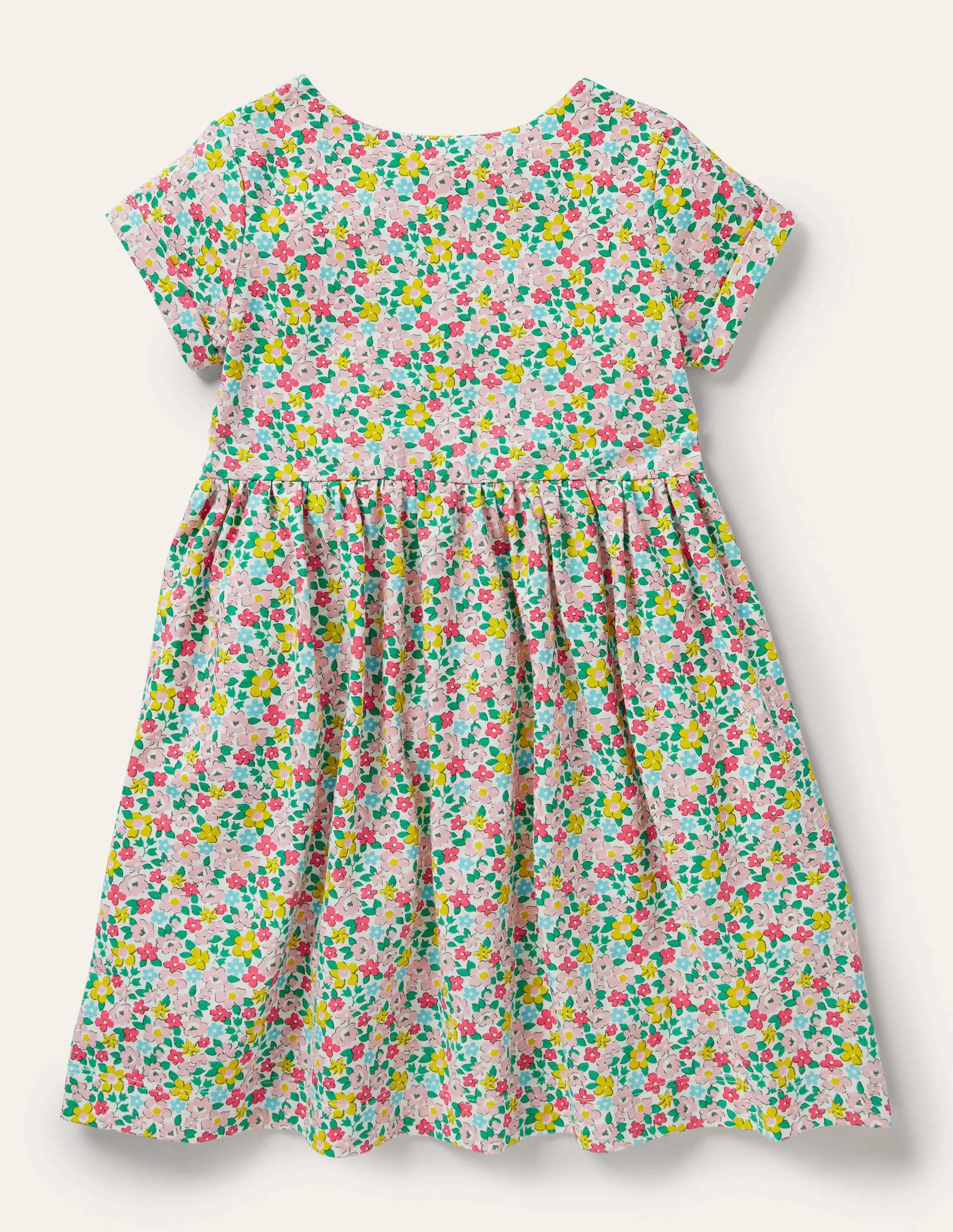 Short Sleeve Fun Jersey Dress-Multi Spring Floral - Image 2