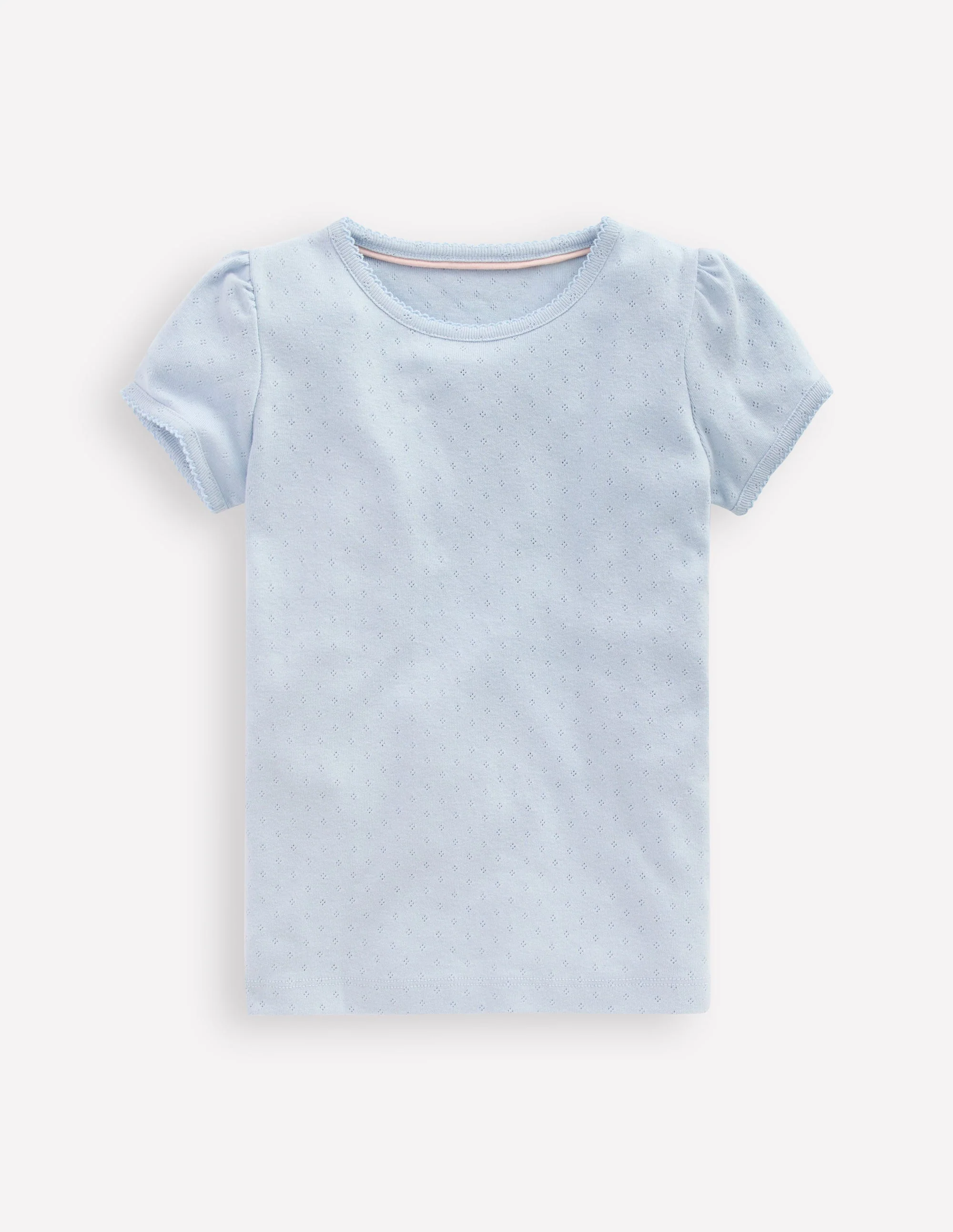 Short Sleeve Pointelle Top-Blue