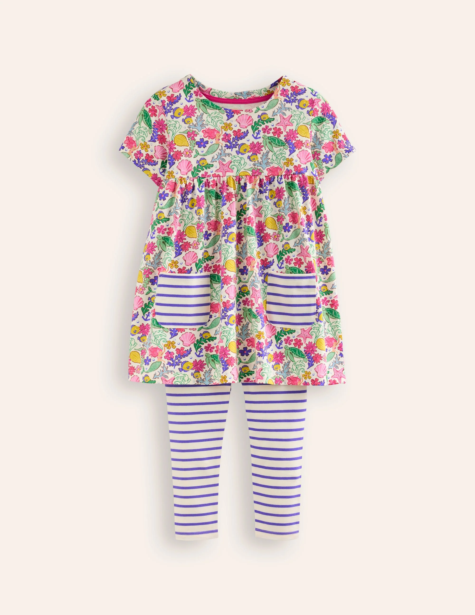 Short Sleeve Printed Tunic Set-Mermaid Ditsy
