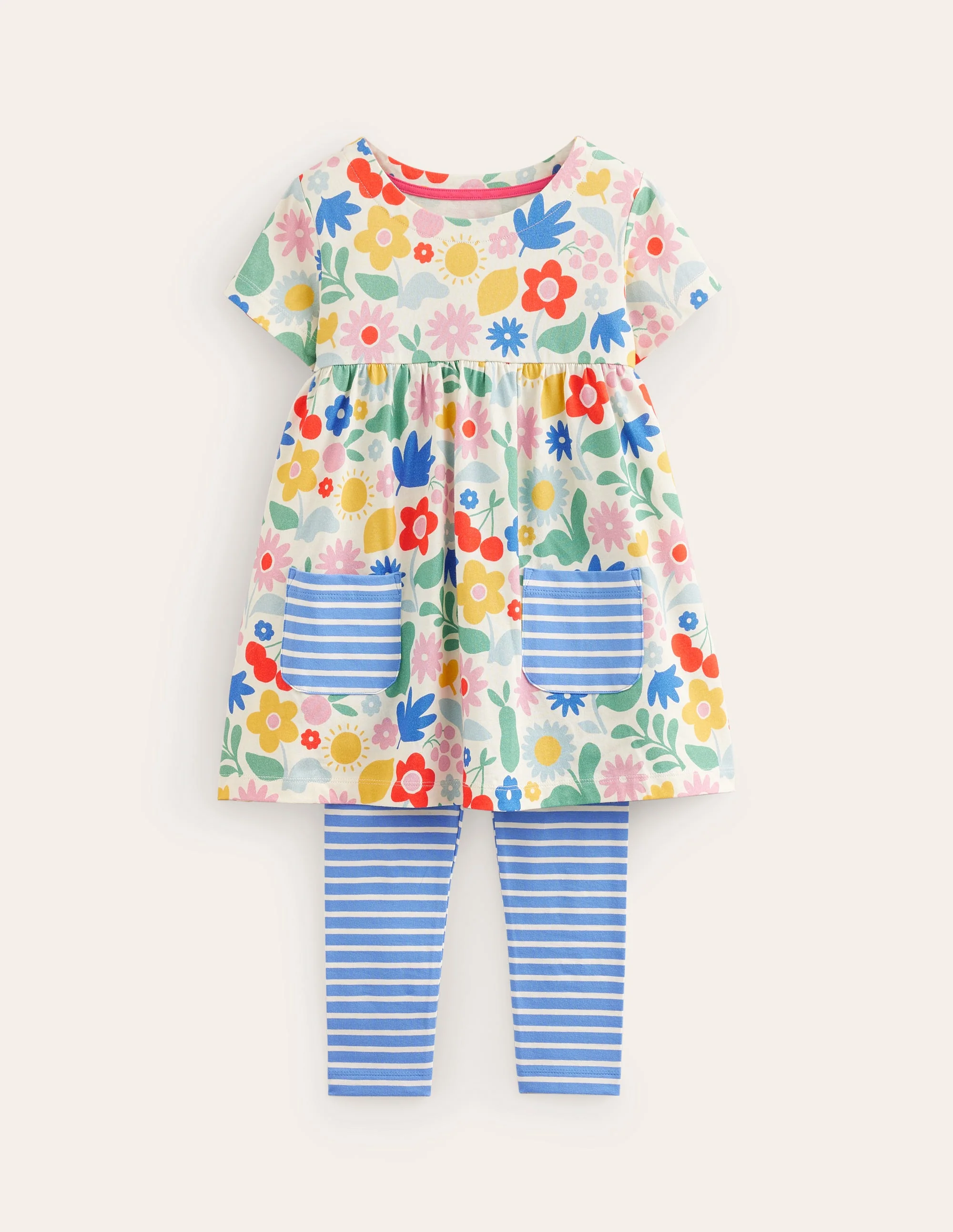 Short Sleeve Printed Tunic Set-Multi Holiday Stencil