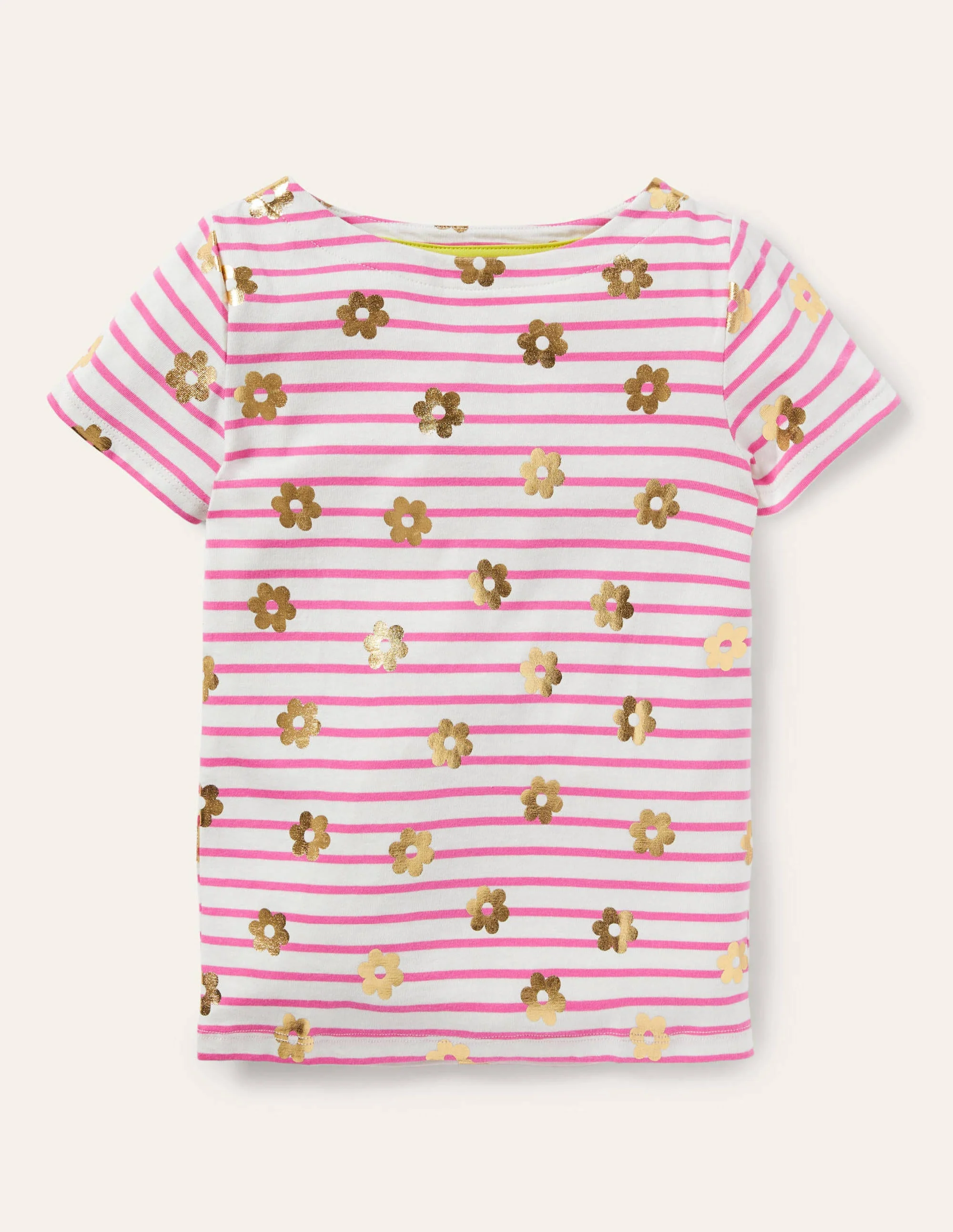 Short-sleeved Breton-Strawberry Pink/ Ivory Daisy