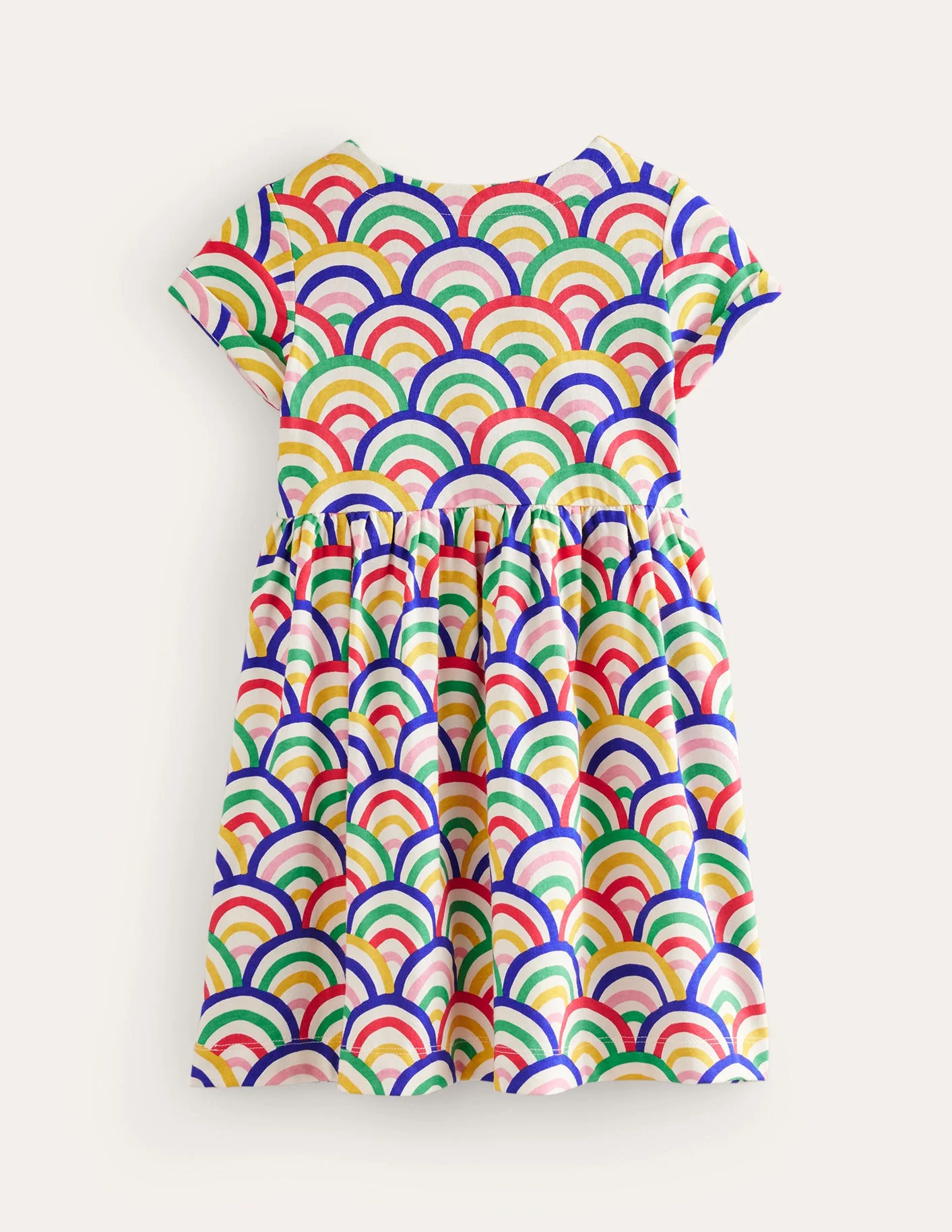 Short-sleeved Fun Jersey Dress-Ivory Multi Rainbow - Image 2