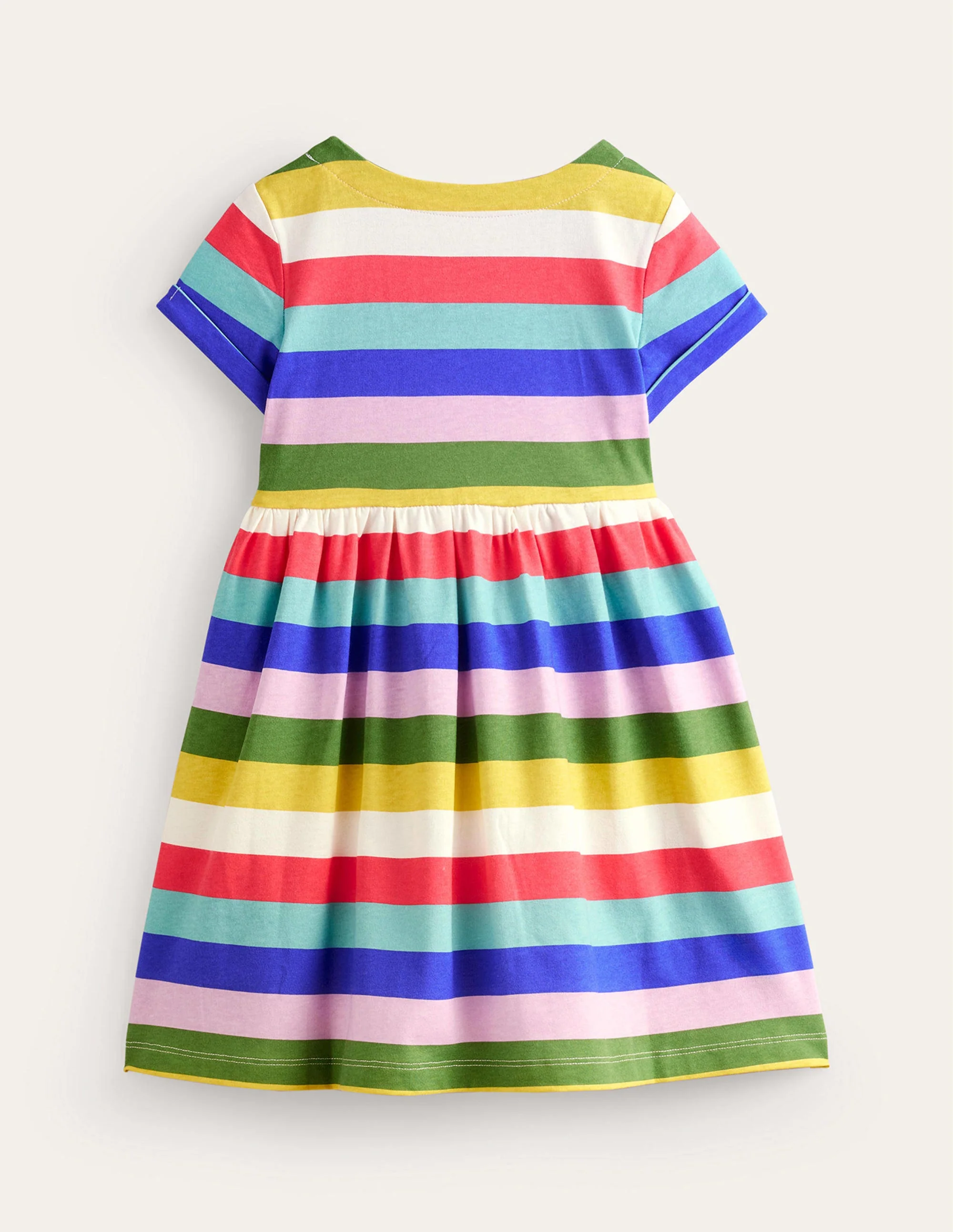Short-sleeved Fun Jersey Dress-Multi Rainbow Stripe - Image 2