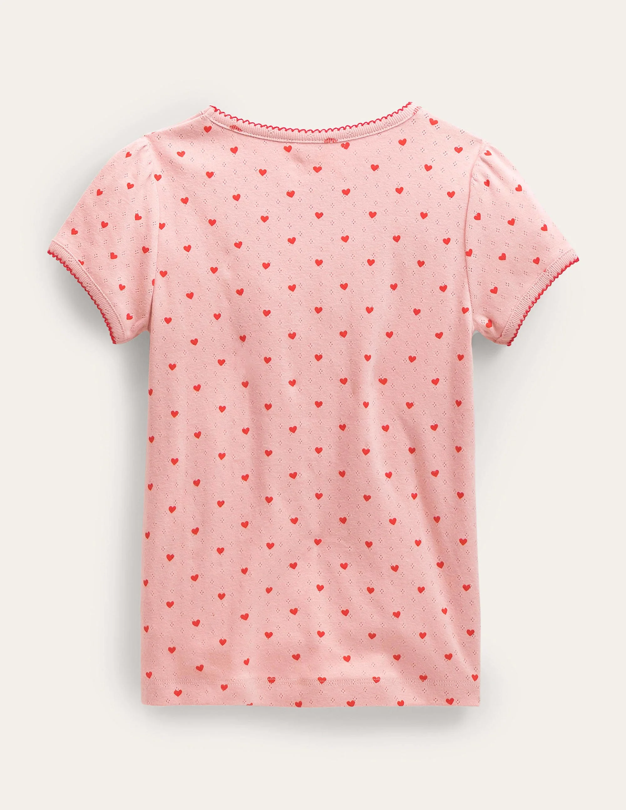 Short-Sleeved Pointelle Top-Boto Pink Tiny Hearts - Image 2