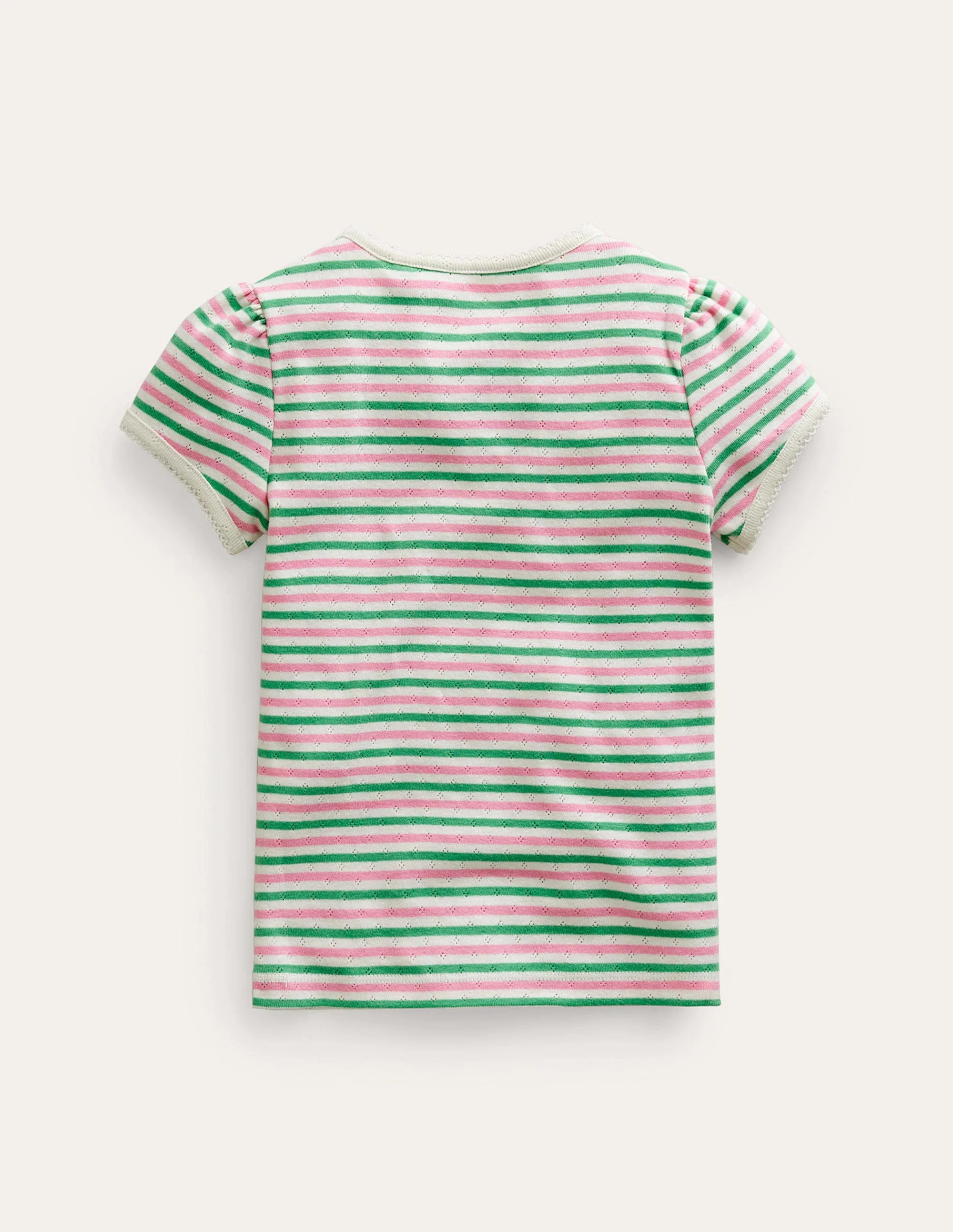 Short-sleeved Pointelle Top-Bubblegum Pink/Aloe Green - Image 2