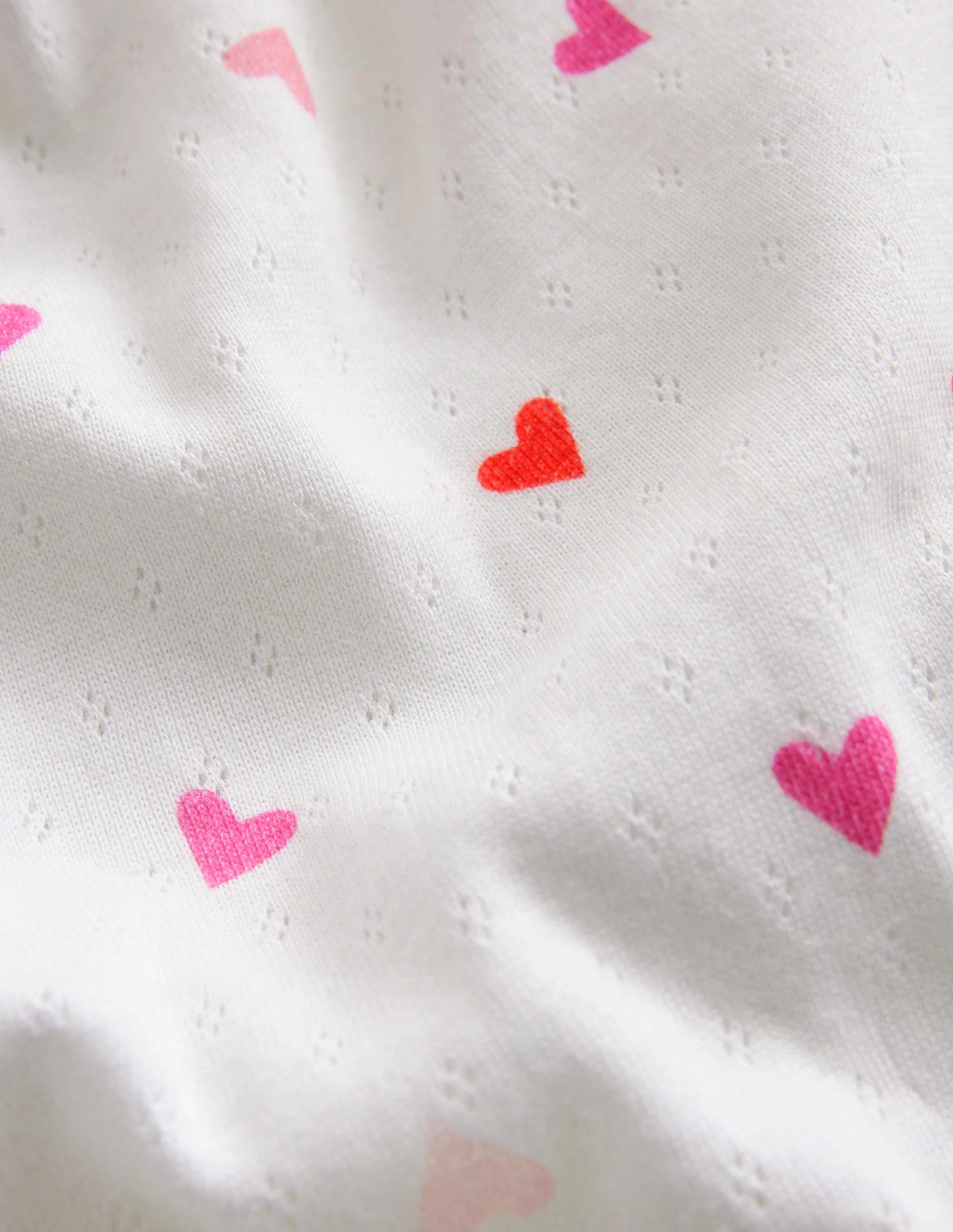 Short-sleeved Pointelle Top-Ivory Hearts - Image 3