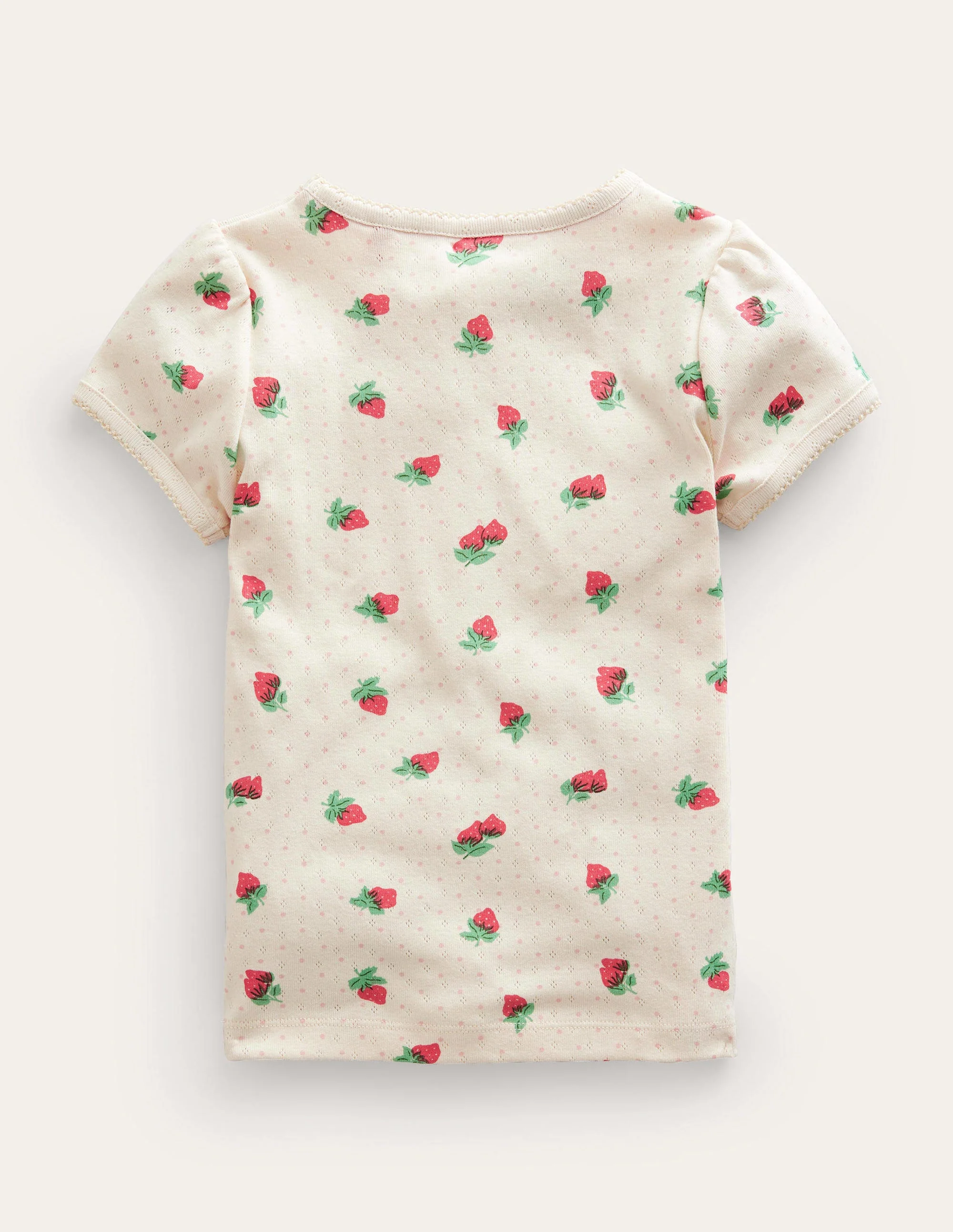 Short-Sleeved Pointelle Top-Ivory Strawberries - Image 2