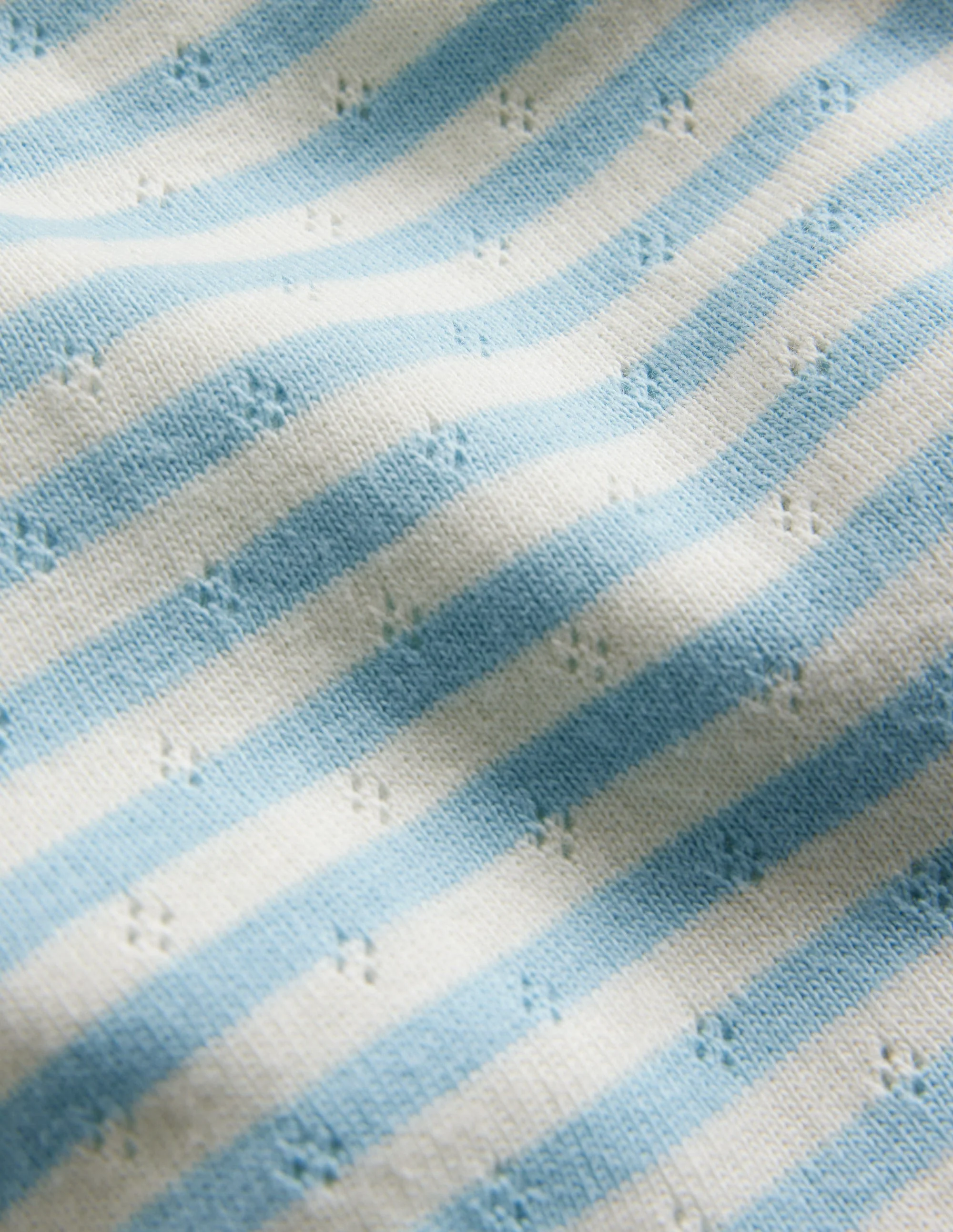Short-sleeved Pointelle Top-Light Celeste Blue/Ivory - Image 3