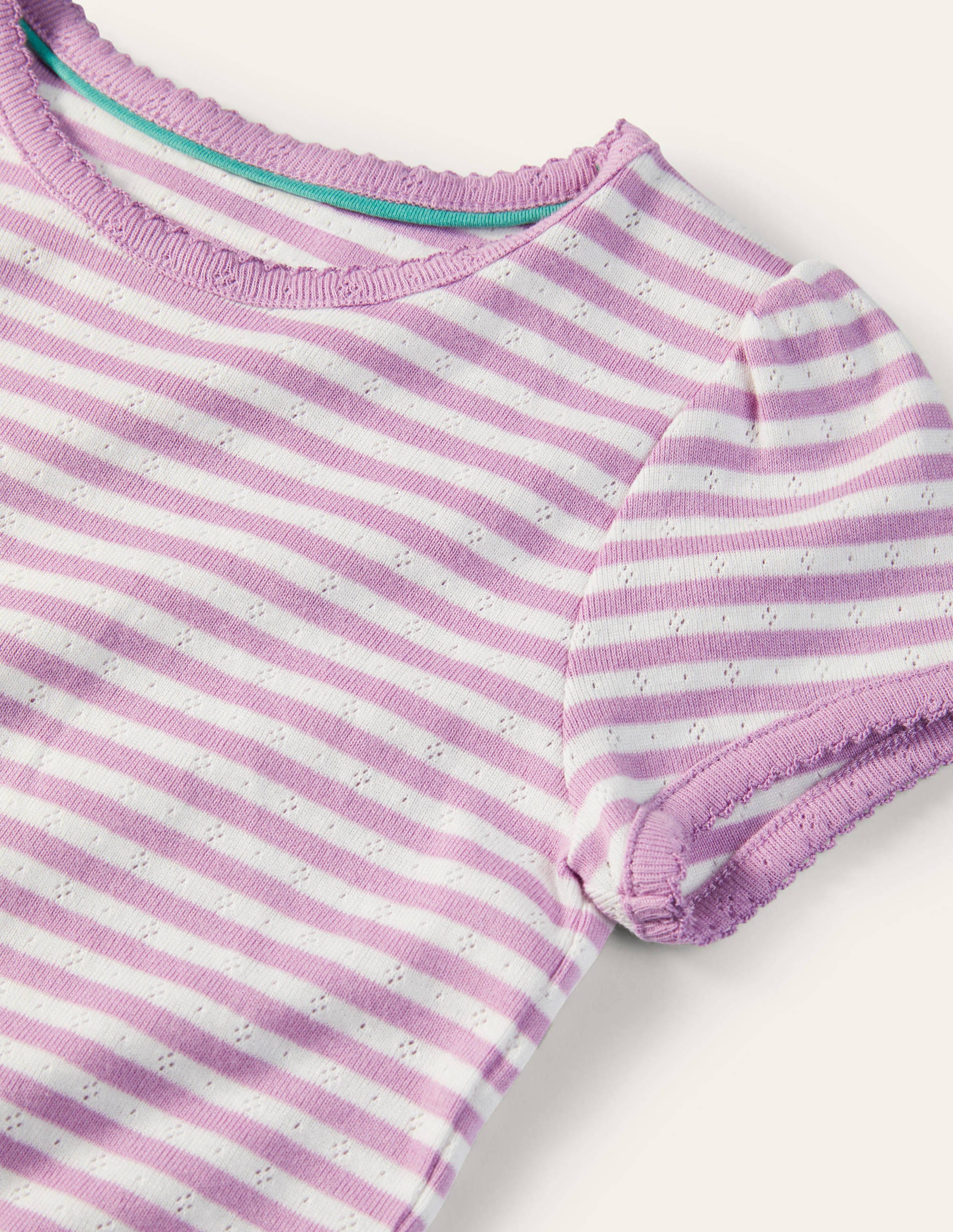 Short-Sleeved Pointelle Top-Lilac Purple/Ivory - Image 3