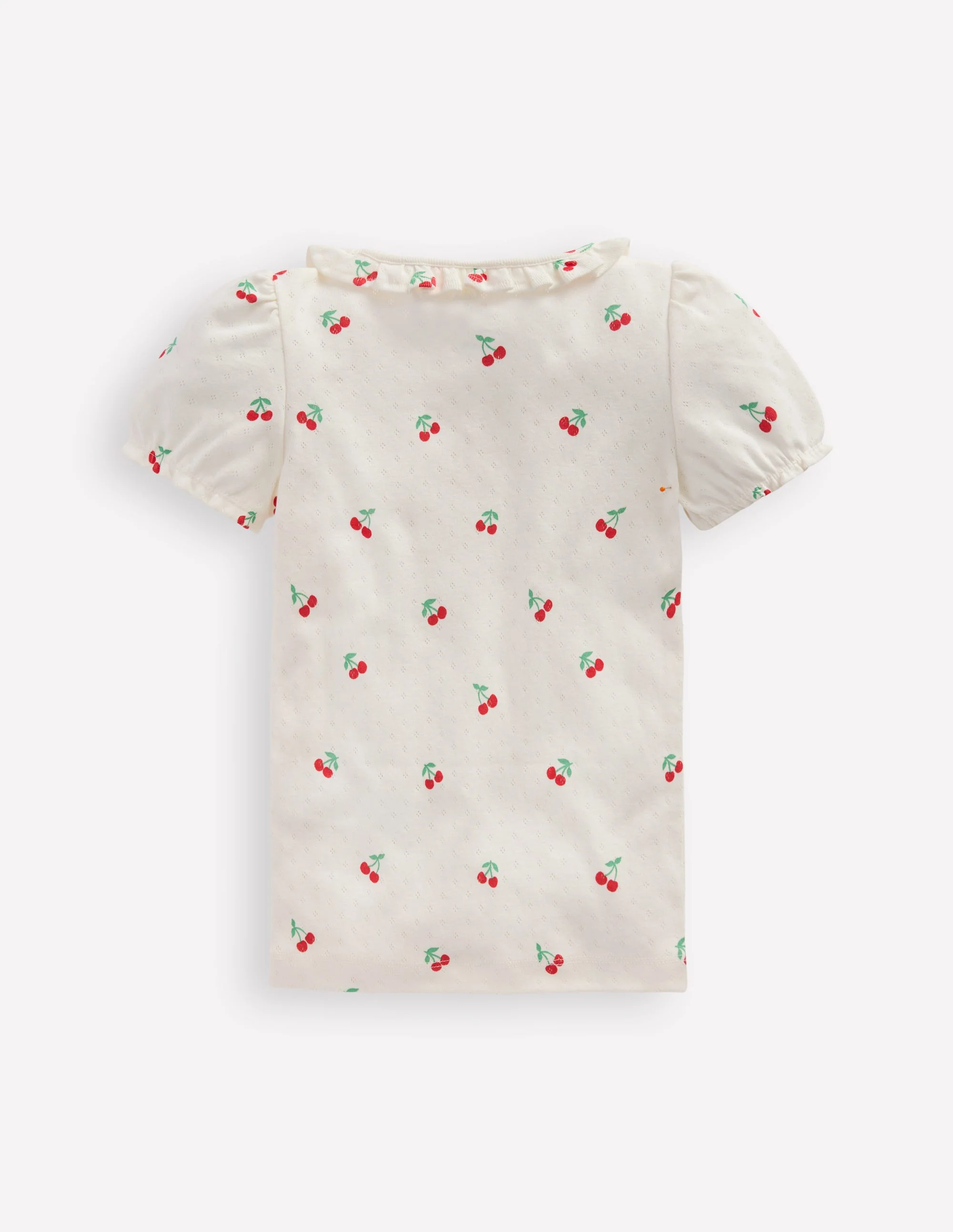 Short-sleeved Ruffle Pointelle-Ivory Cherries - Image 2