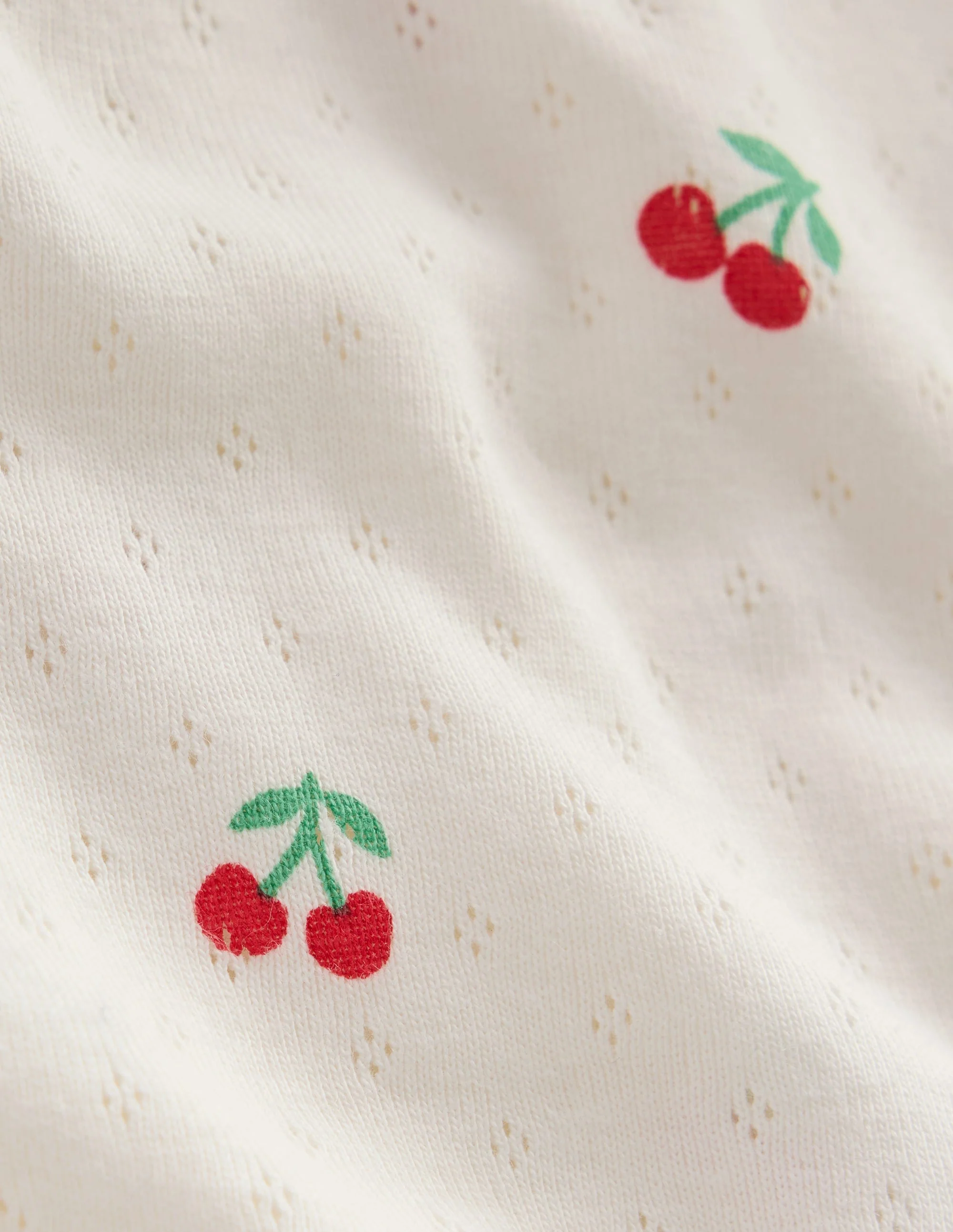 Short-sleeved Ruffle Pointelle-Ivory Cherries - Image 3
