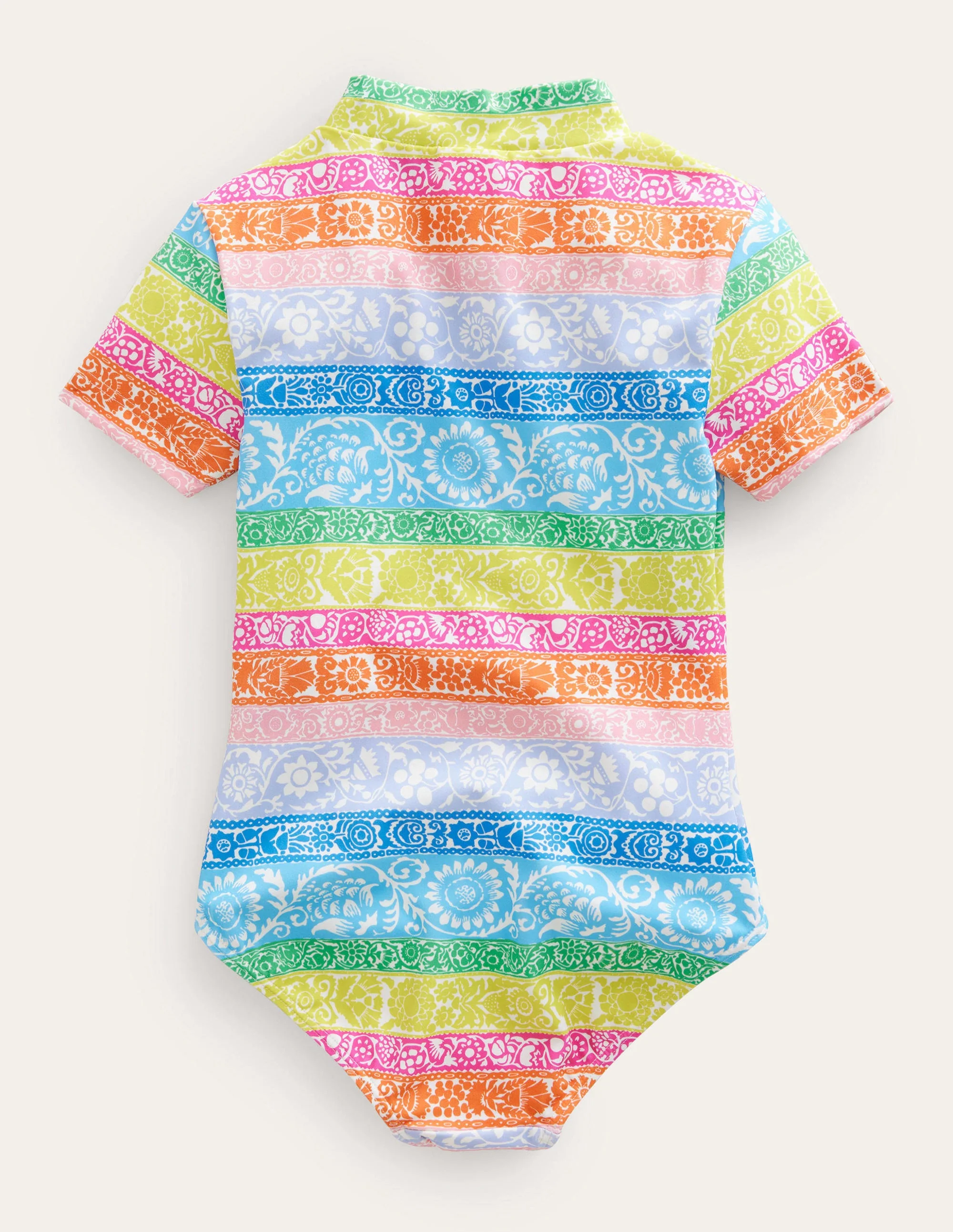Short-sleeved Swimsuit-Ivory, Multi Wallpaper Stripe - Image 2