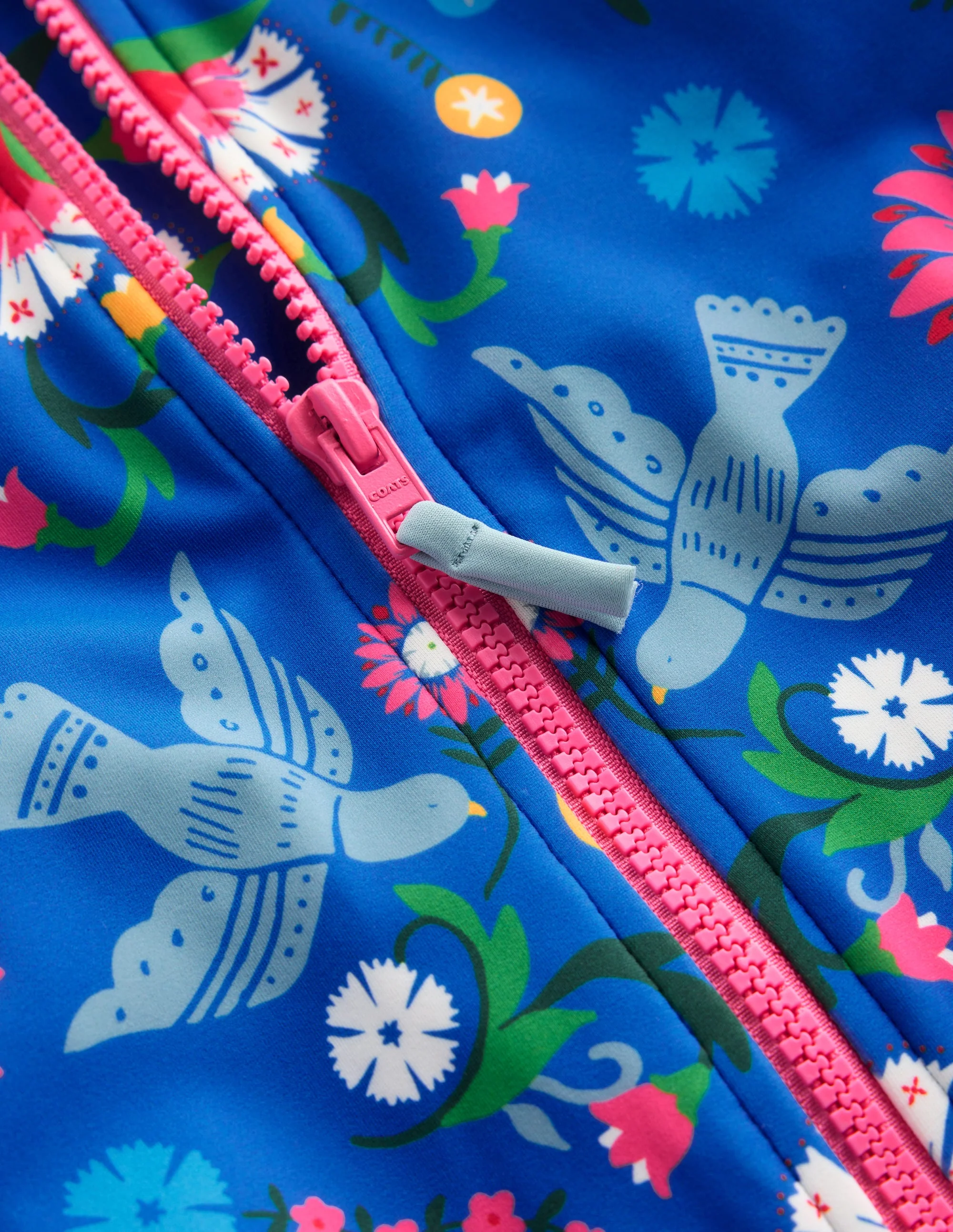 Short-sleeved Swimsuit-Kingfisher Blue Bird Floral - Image 3