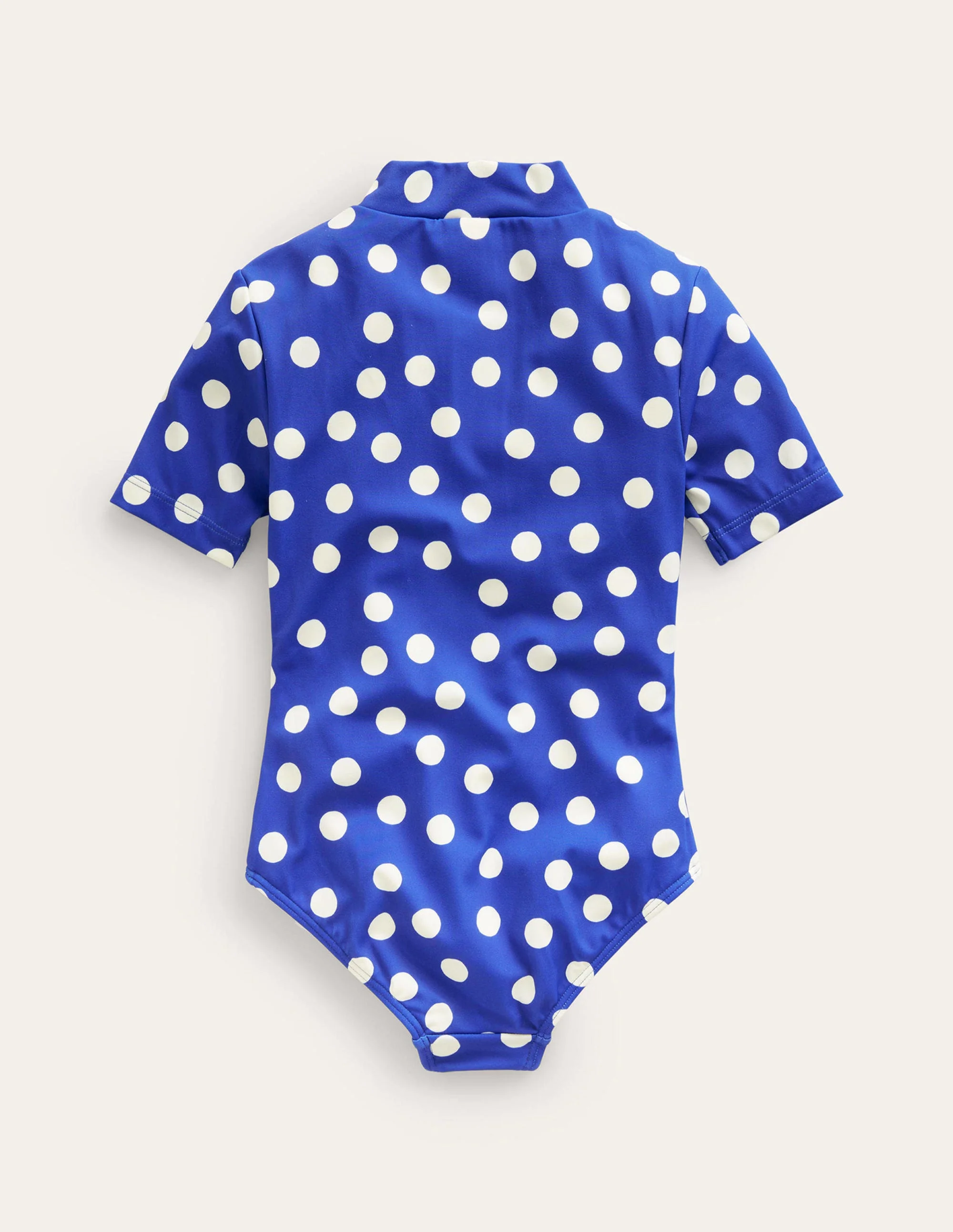 Short-sleeved Swimsuit-Navy, Ivory Spot - Image 2