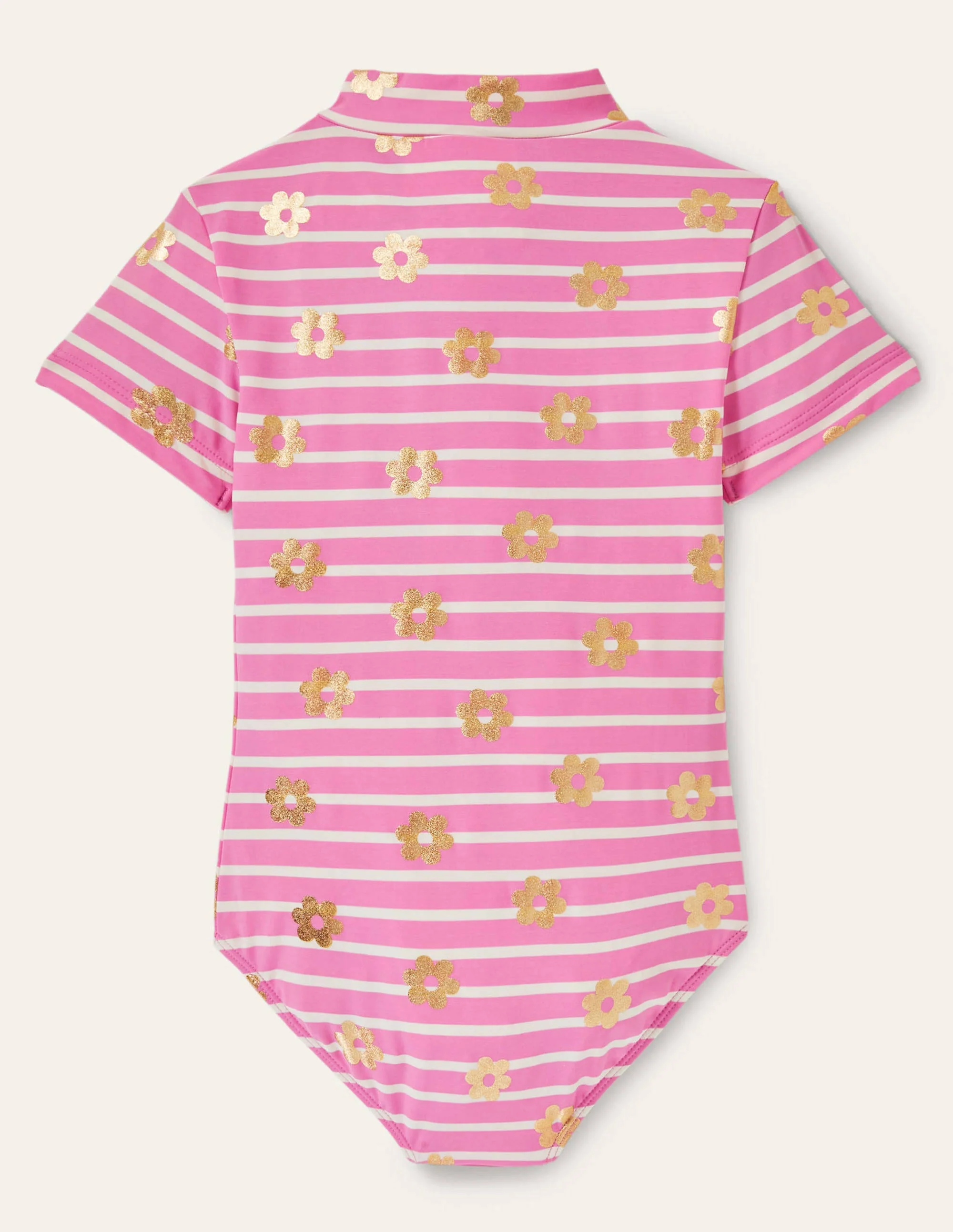 Short-sleeved Swimsuit-Strawberry Pink Foil Daisy - Image 2