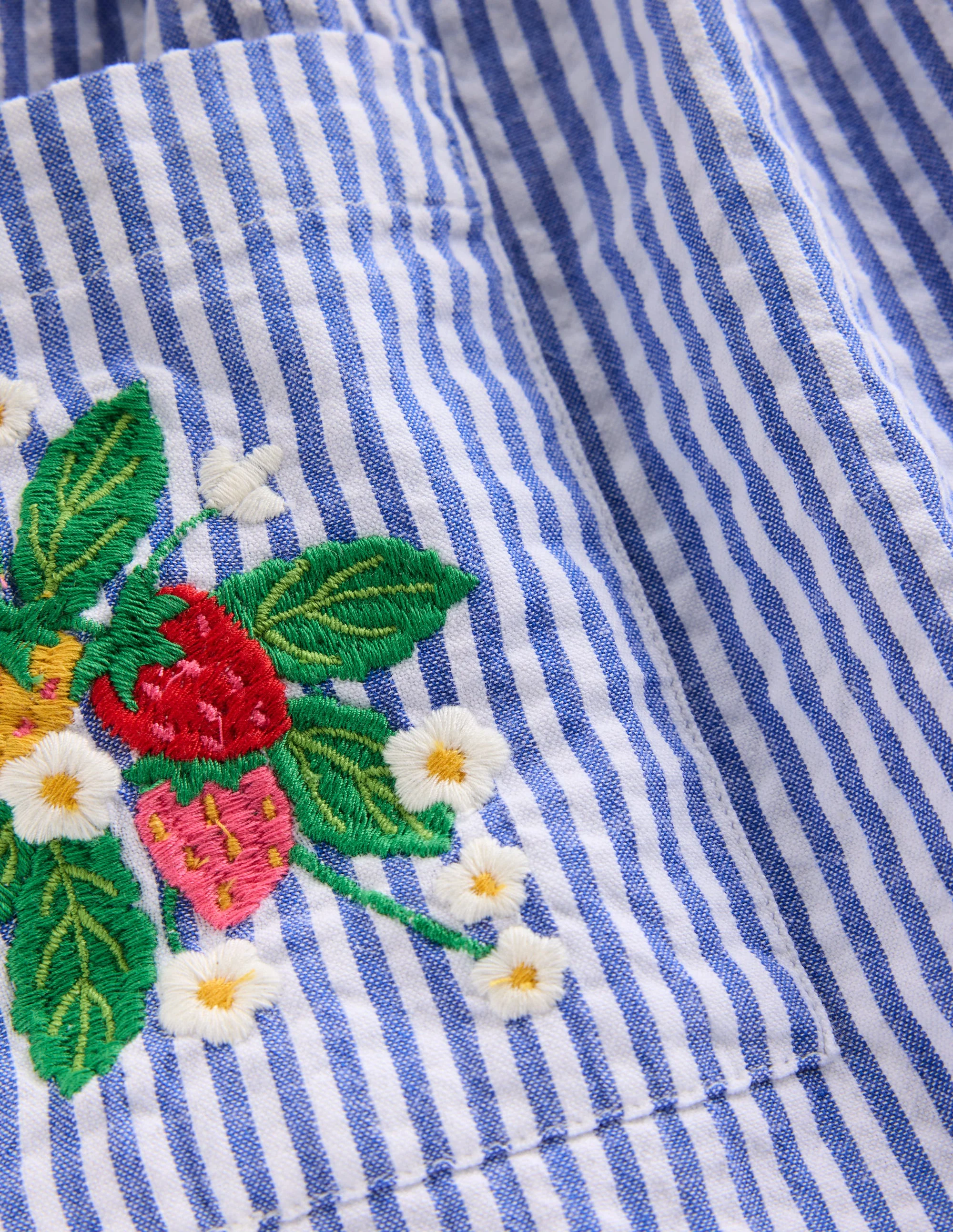 Short-sleeved woven tunic-Ticking Blue Embroidery - Image 3