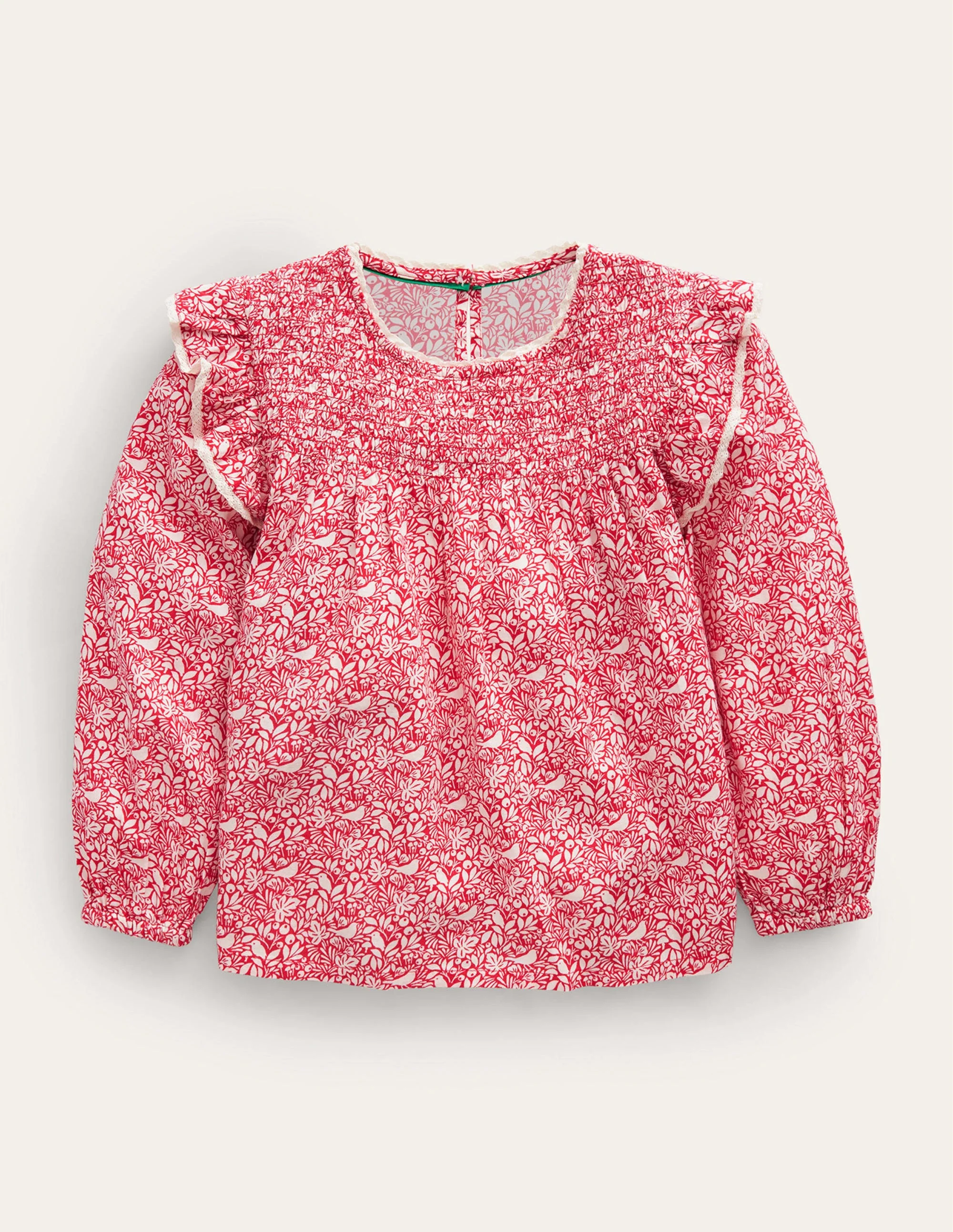Smocked Ruffle Blouse-Rockability Red Robins
