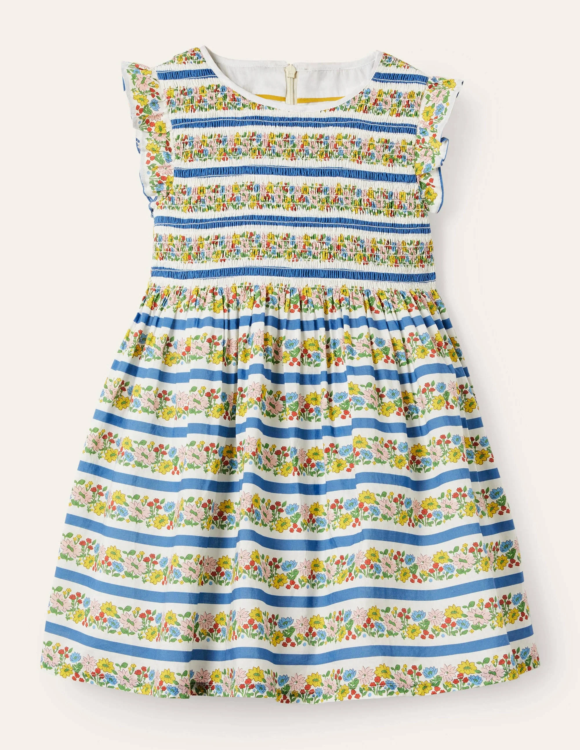 Smocked Woven Dress-Multi Floral Stripe