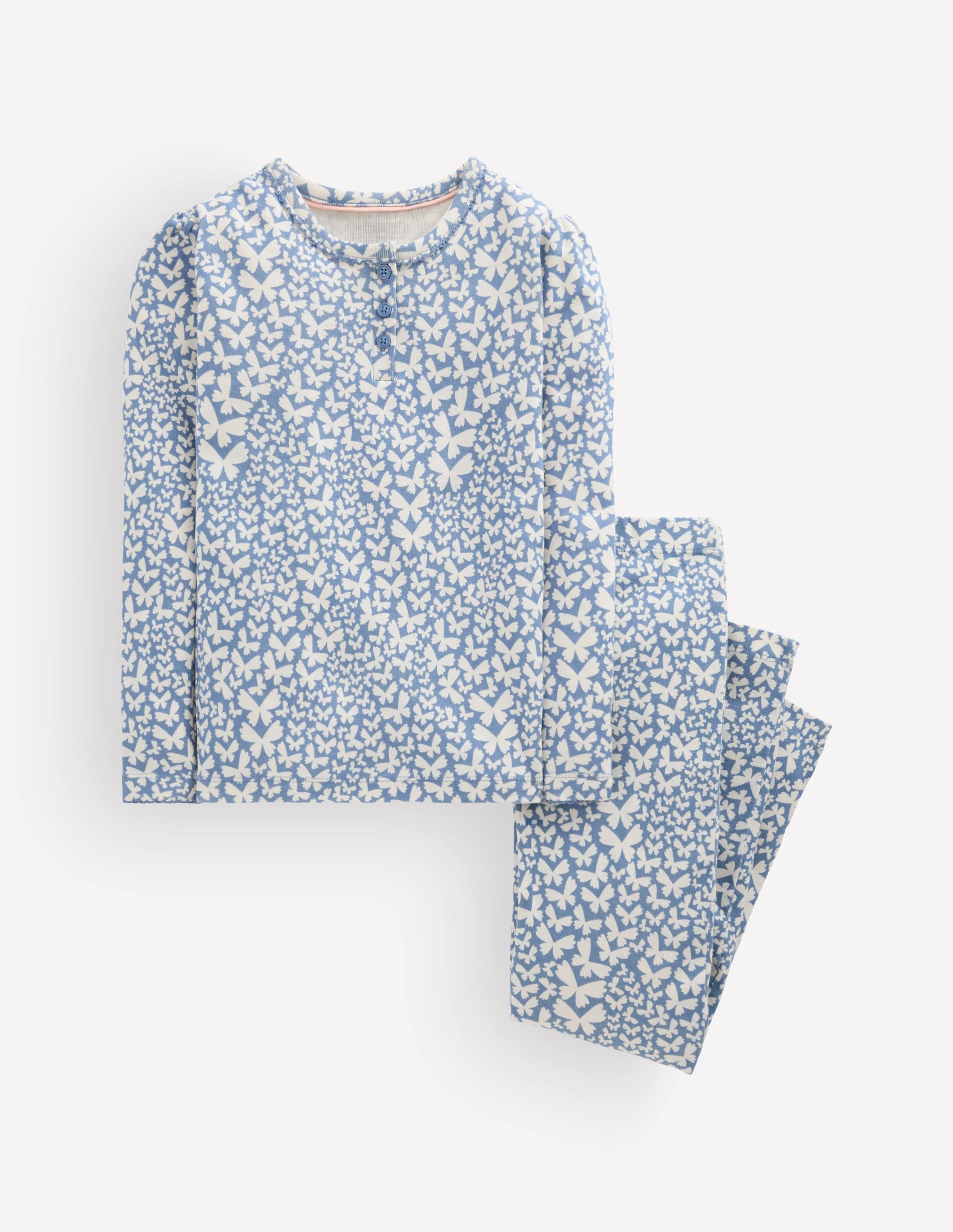 Snug Henley Pajamas-Blue Butterflies
