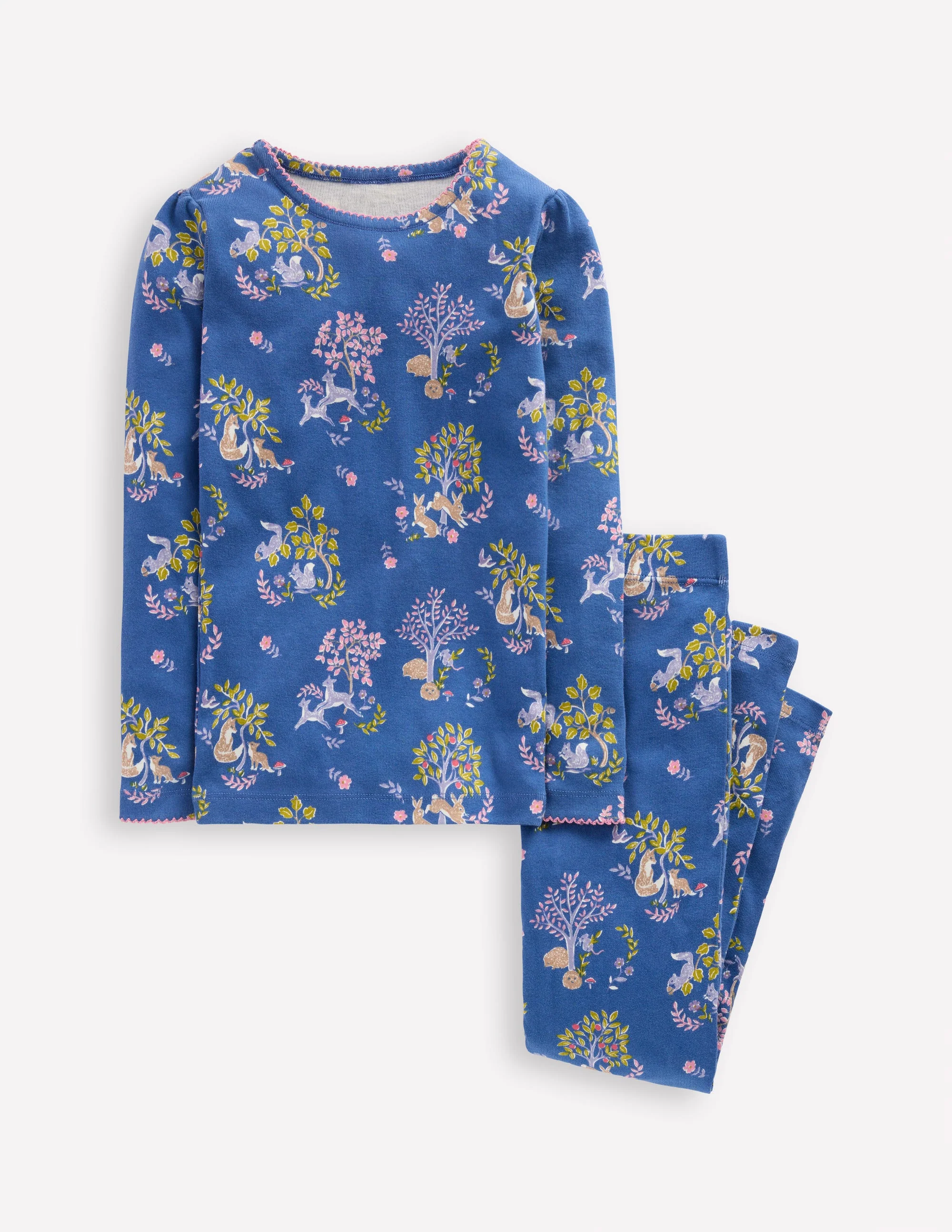 Snug Long John Pajamas-Blue Forest Print