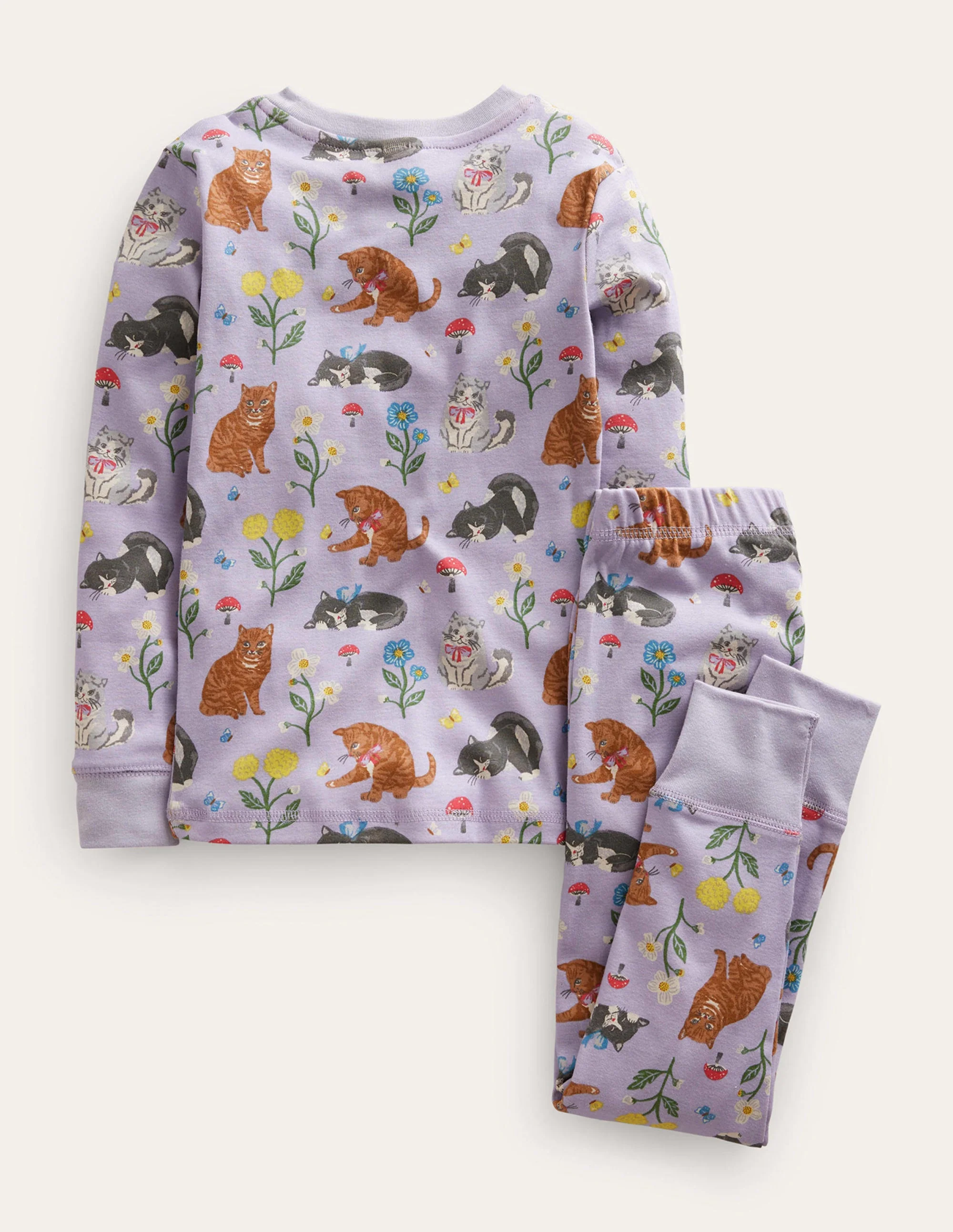 Snug Long John Pajamas-Light Purple Cats - Image 2