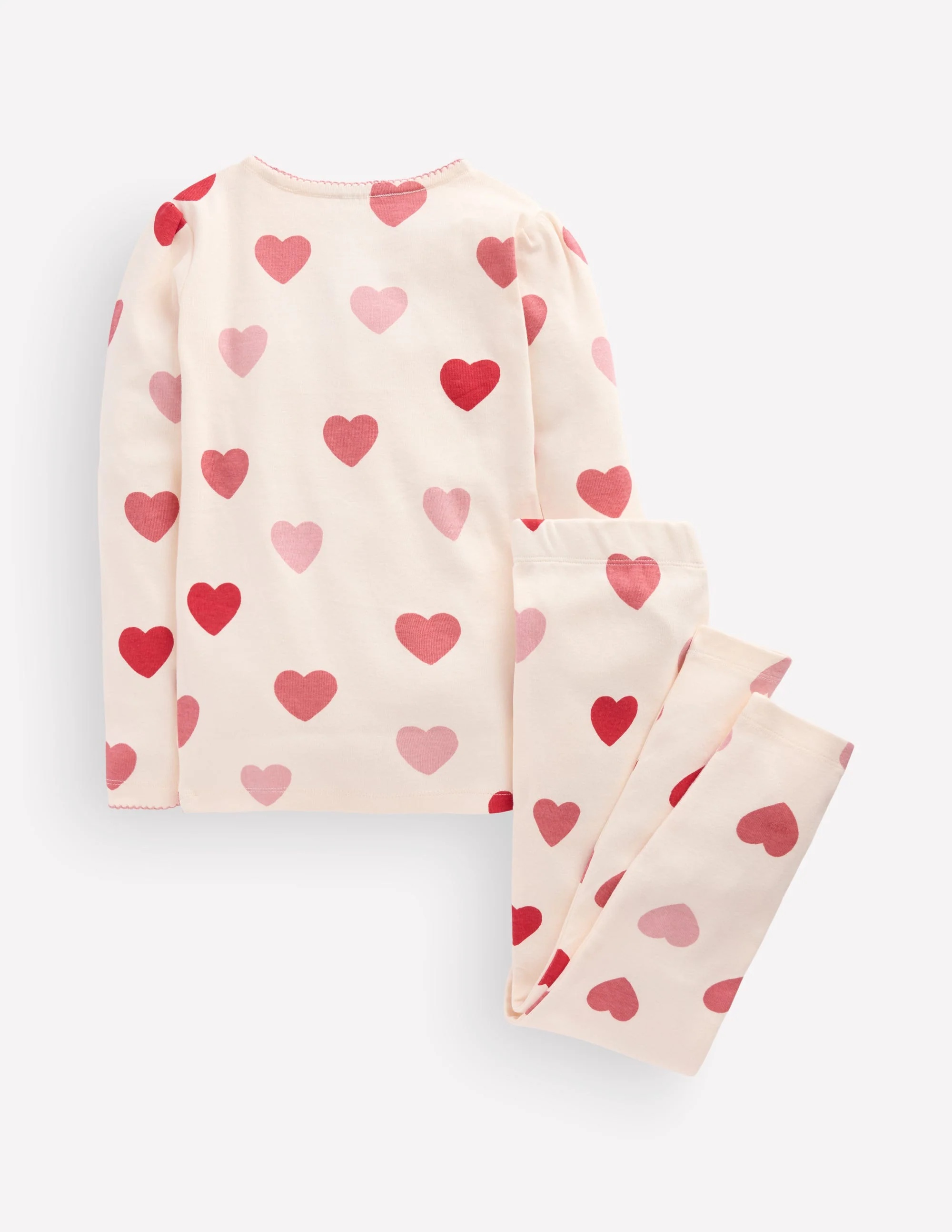 Snug Long John Pajamas-Soft Ivory Hearts - Image 2