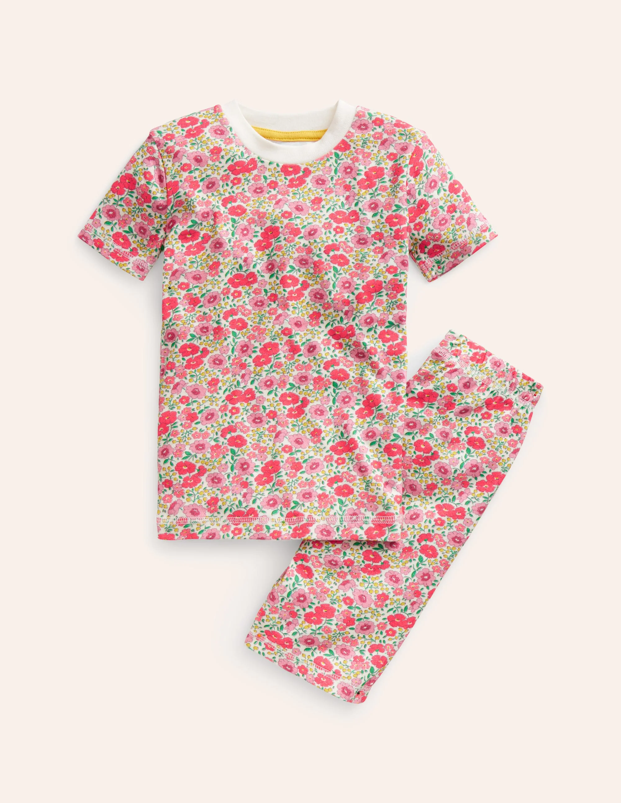 Snug Short John Pajamas-Pink Flowerbed