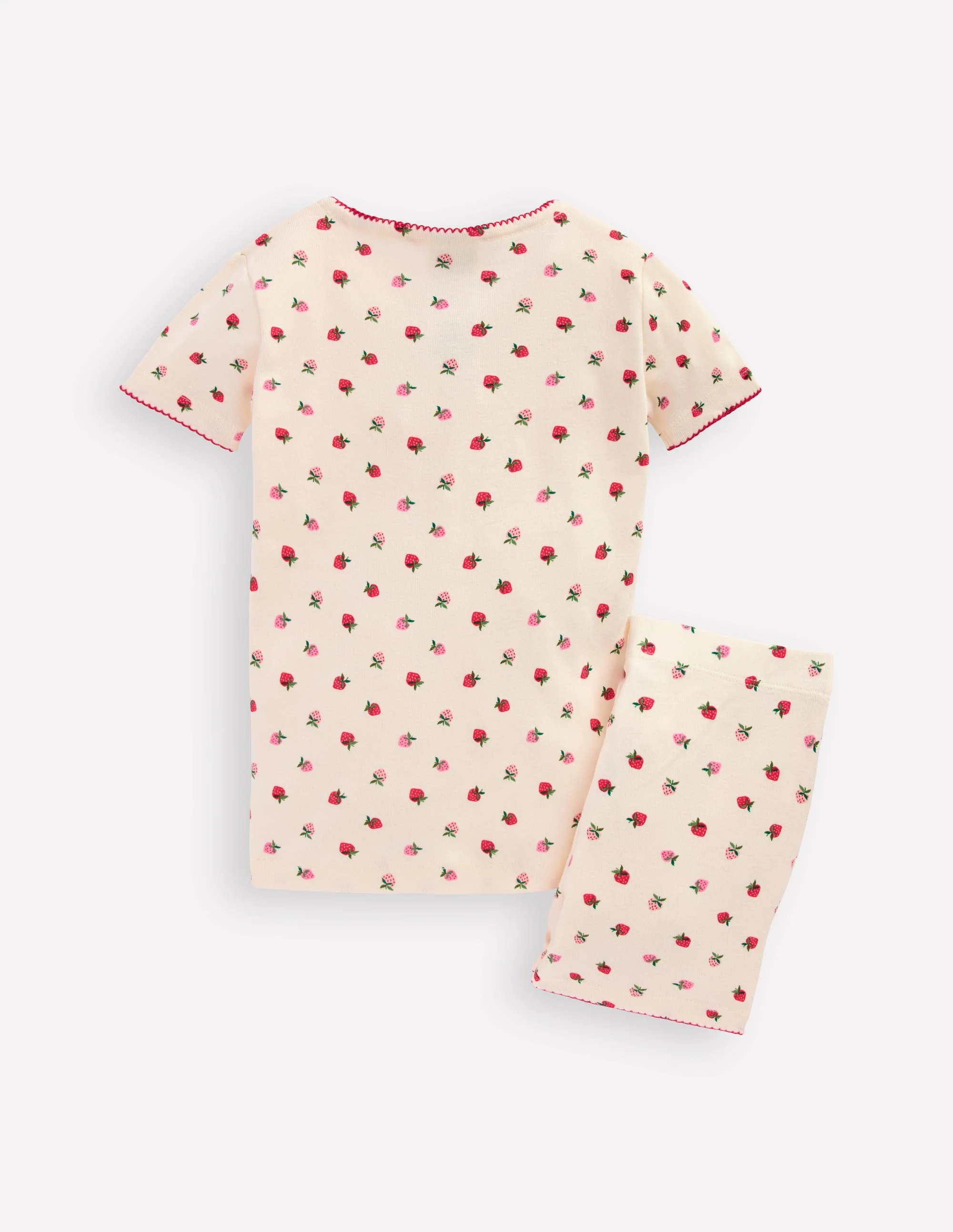Snug Short John Pyjamas-Almond Pink Strawberry Stripe - Image 2