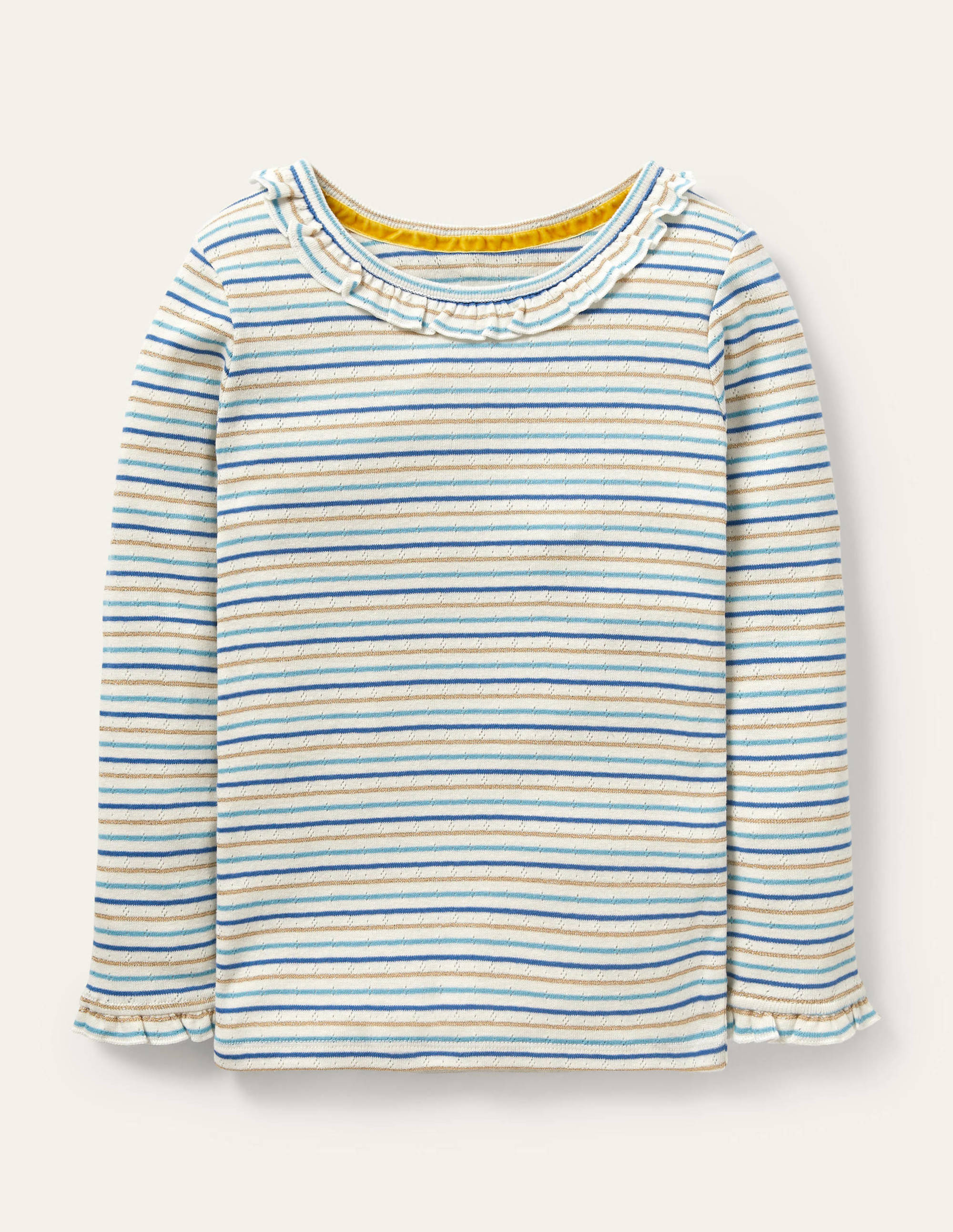 Sparkly Ruffle Pointelle Top-Elizabethan Blue/ Gold