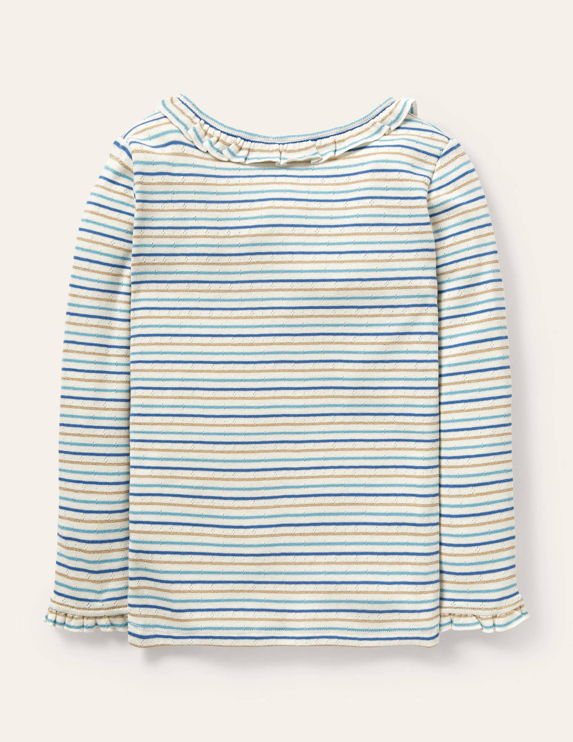 Sparkly Ruffle Pointelle Top-Elizabethan Blue/ Gold - Image 2
