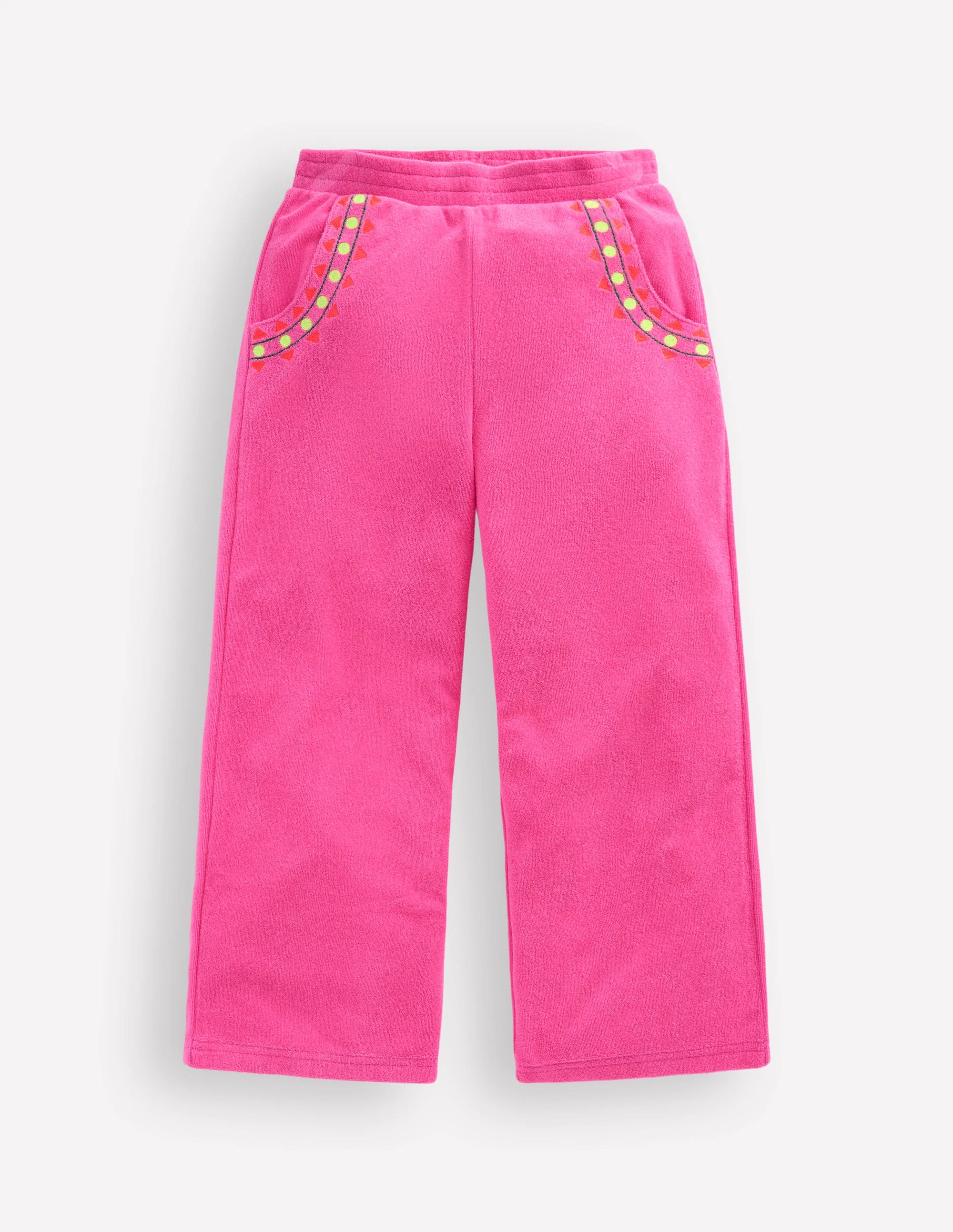 Straight Towelling Pants-Pink Embroidered - Image 3